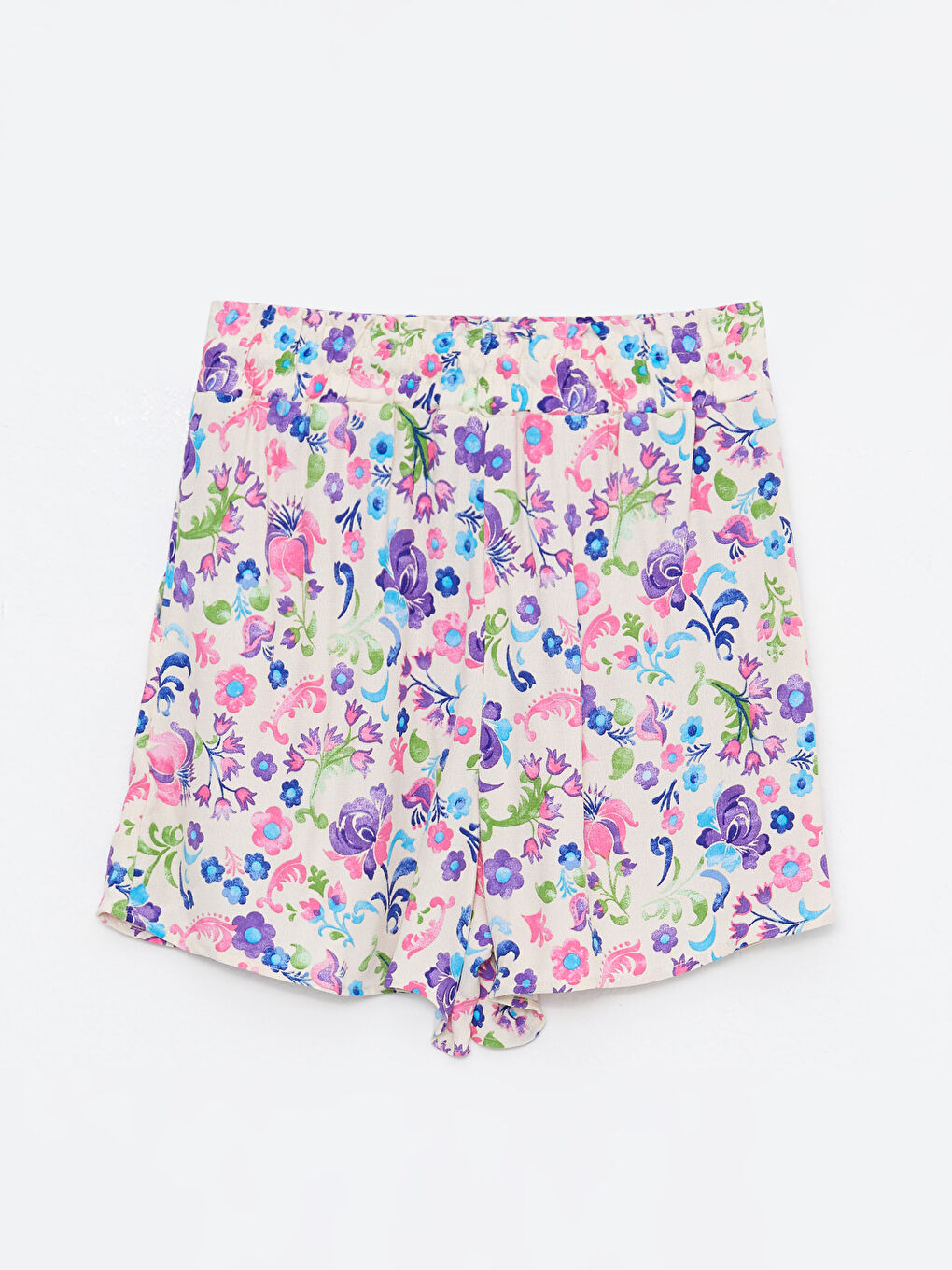 Yeşil Beli Lastikli Rahat Kalıp Çiçekli Viskon Kadın Şort-6