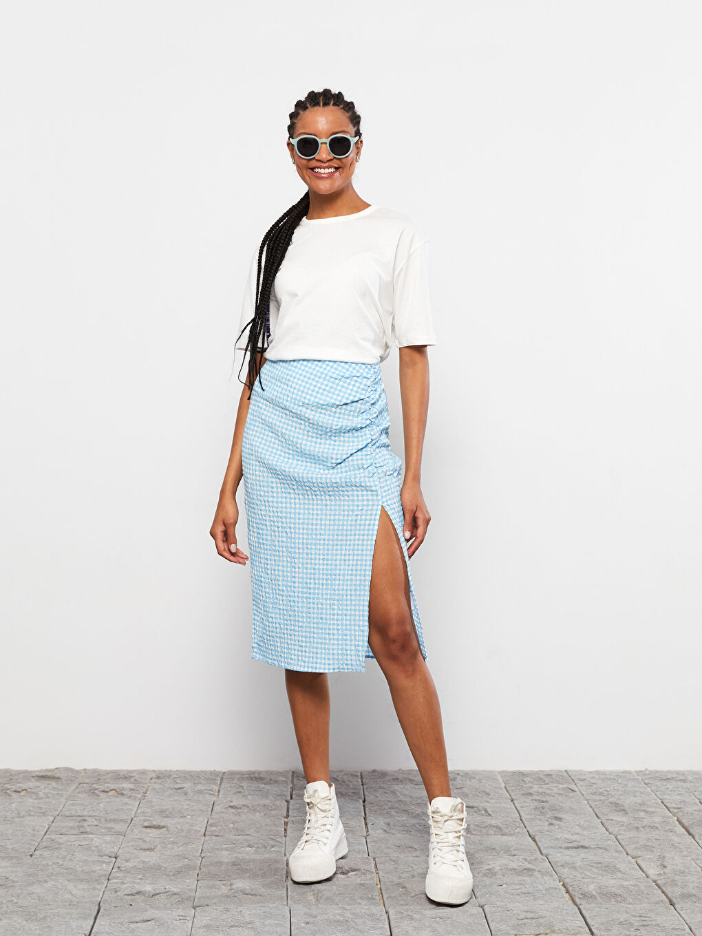 Zippered Waist Plaid Poplin Women's Skirt -S2JD12Z8-LLC