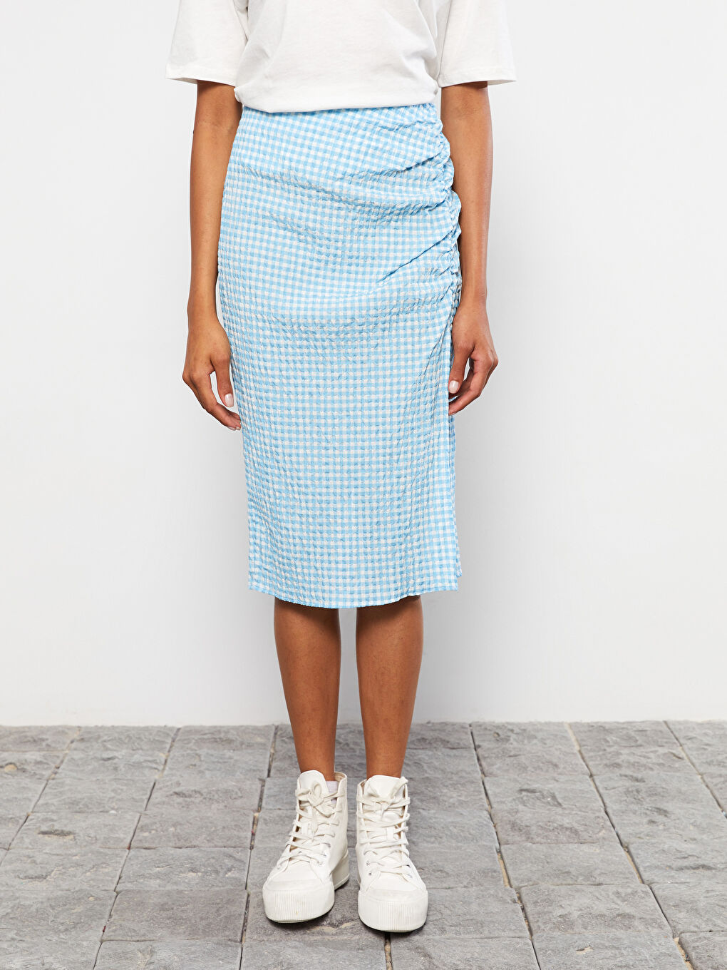 Zippered Waist Plaid Poplin Women's Skirt -S2JD12Z8-LLC