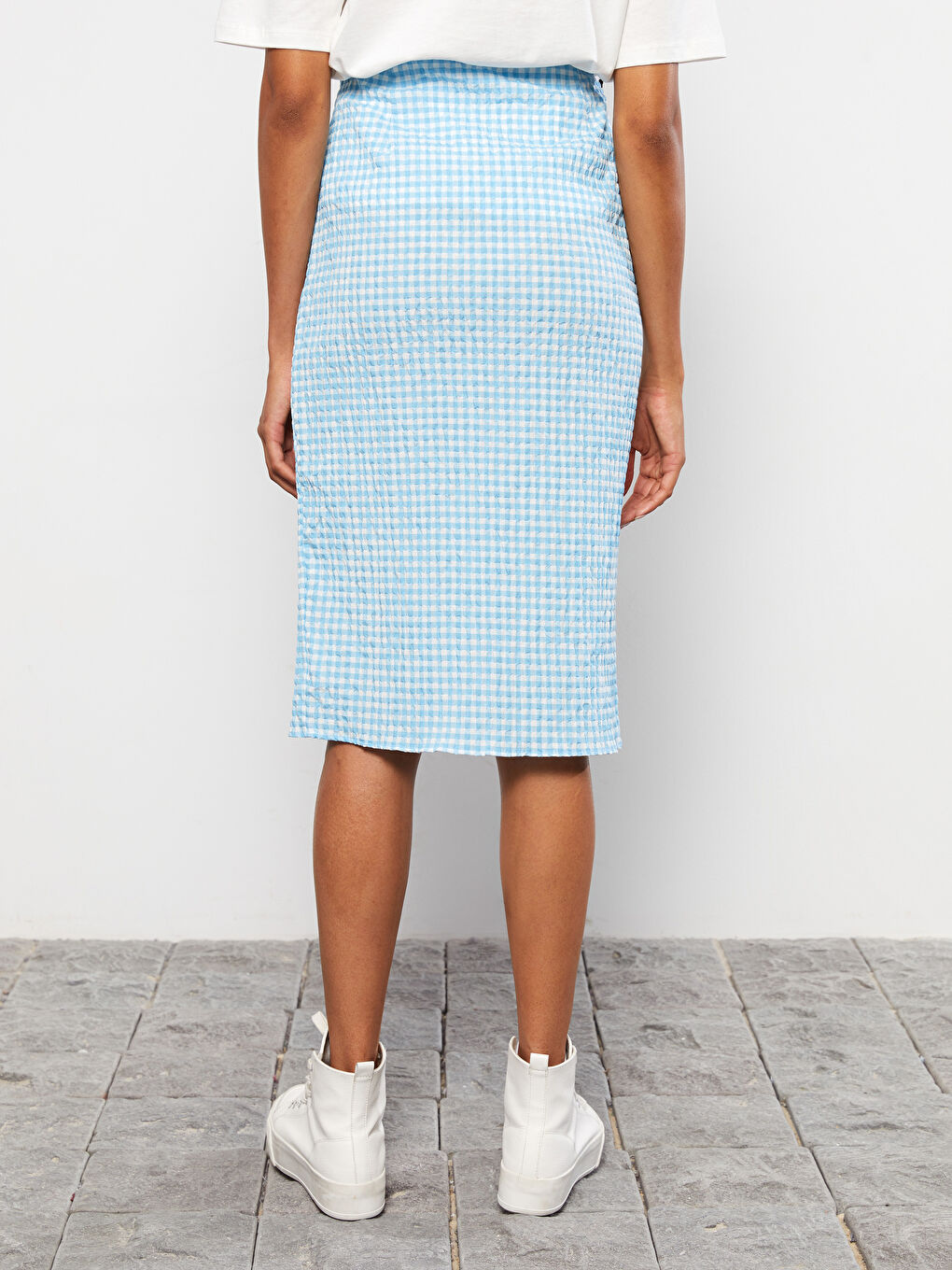 Zippered Waist Plaid Poplin Women's Skirt -S2JD12Z8-LLC