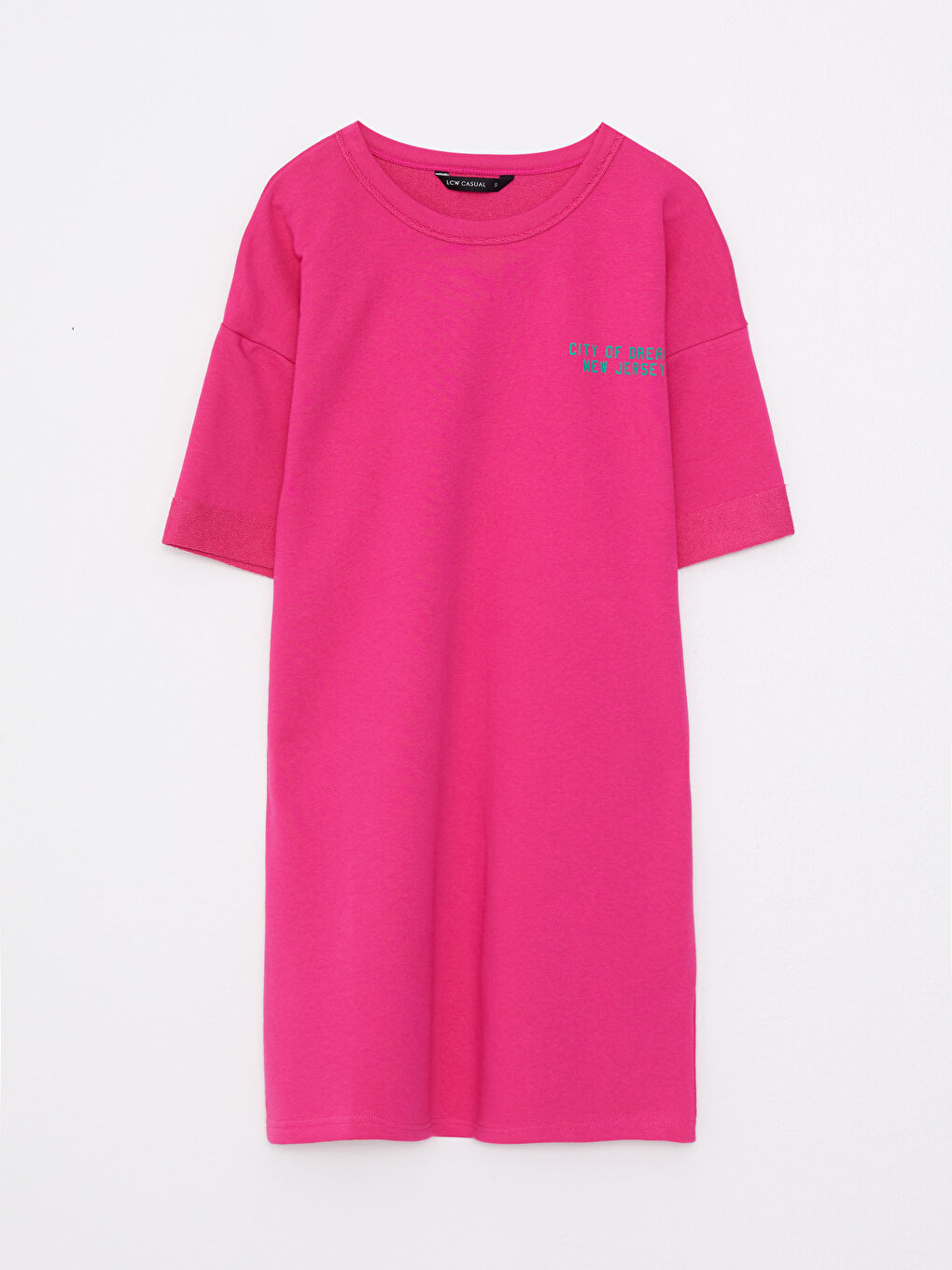 Fuşya Bisiklet Yaka Baskılı Kısa Kollu Kadın Elbise-5