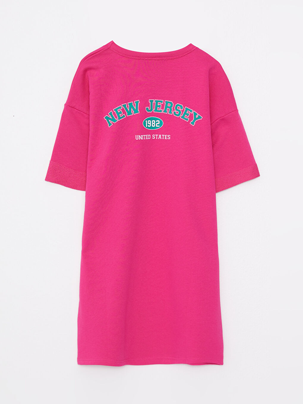 Fuşya Bisiklet Yaka Baskılı Kısa Kollu Kadın Elbise-6