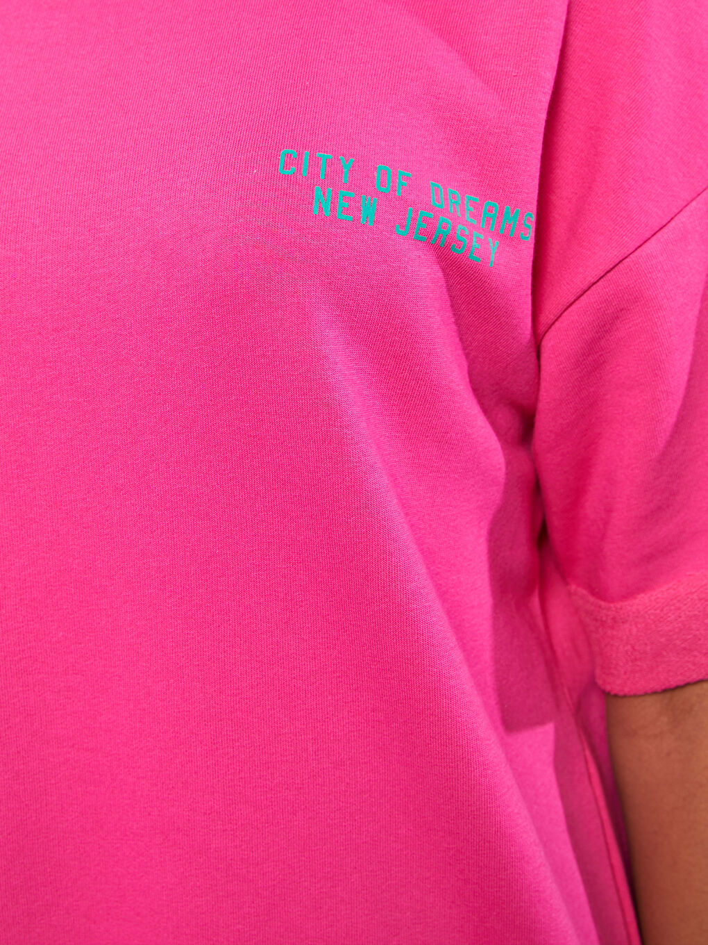 Fuşya Bisiklet Yaka Baskılı Kısa Kollu Kadın Elbise-3