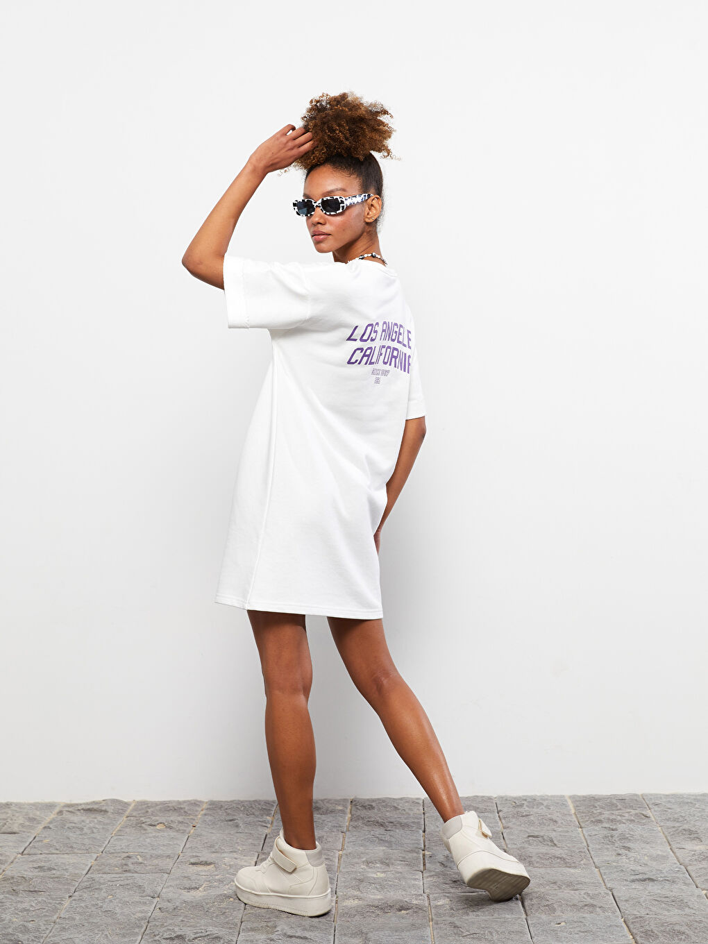 Rundhalsausschnitt Bedrucktes Kurzarm Kleid für Damen