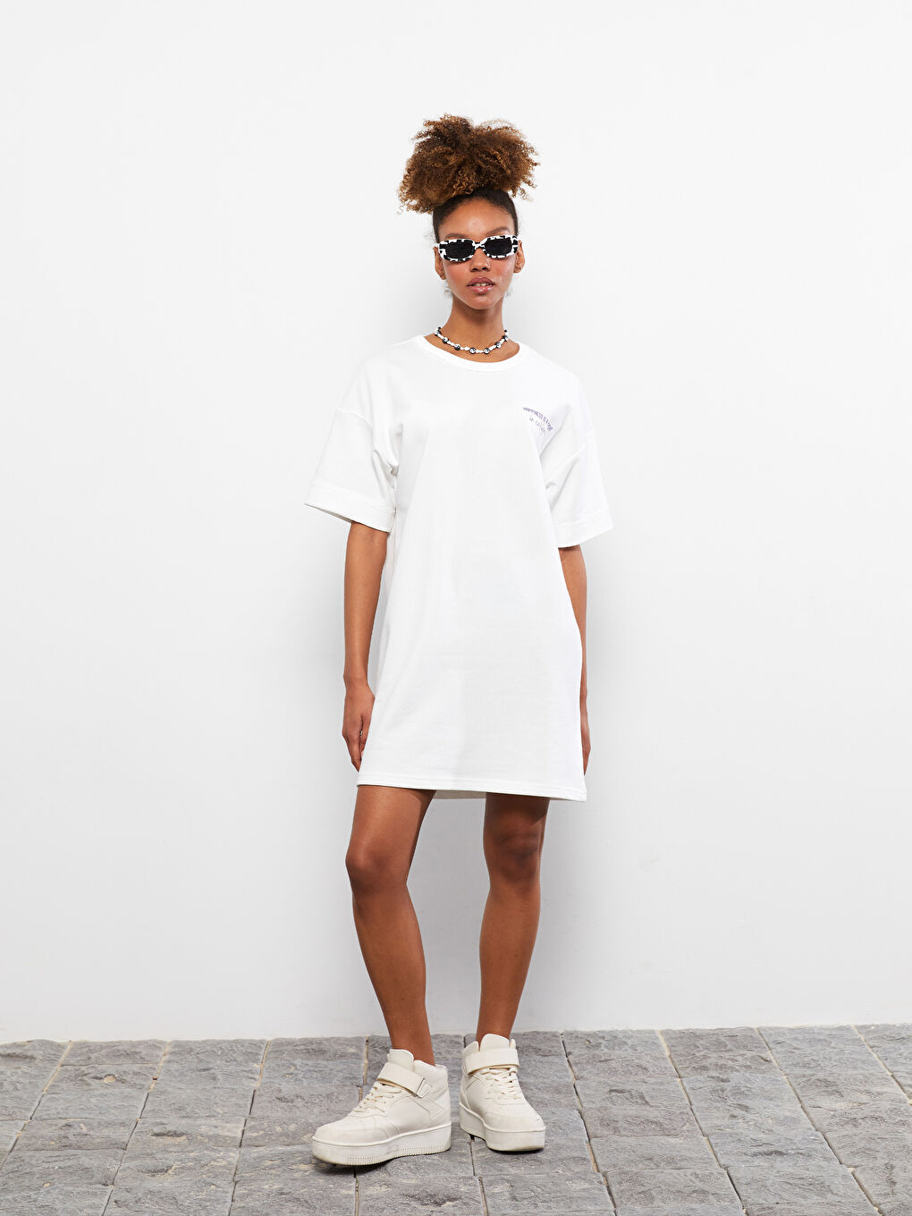 Rundhalsausschnitt Bedrucktes Kurzarm Kleid für Damen-1