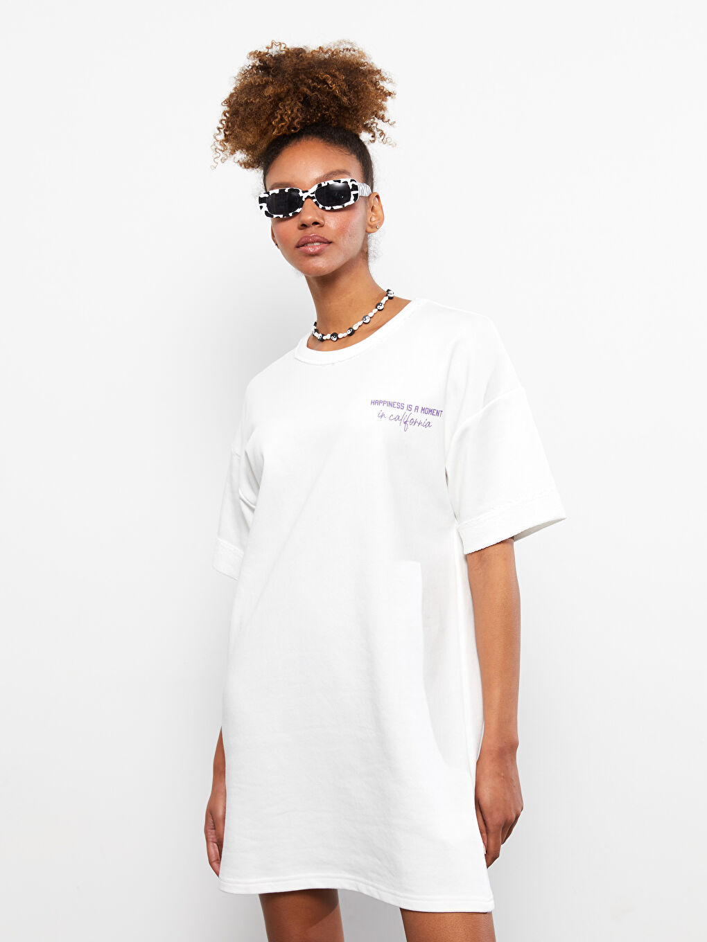 Rundhalsausschnitt Bedrucktes Kurzarm Kleid für Damen-2