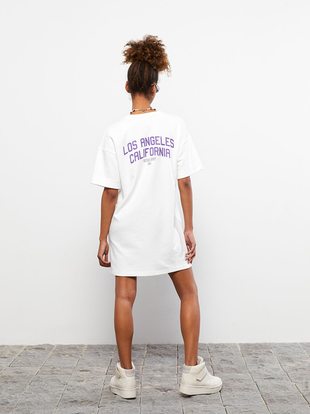 Rundhalsausschnitt Bedrucktes Kurzarm Kleid für Damen-4