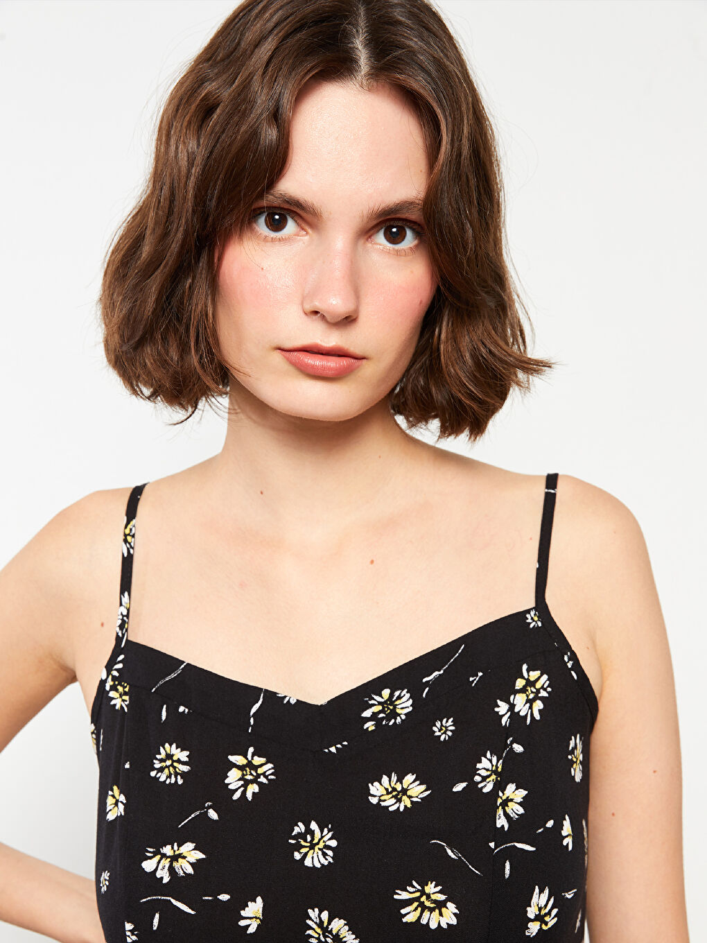 LCW Vision Herzausschnitt Blumig Riemchen Viskose Kleid für Damen -S2JD16Z8-LQJ