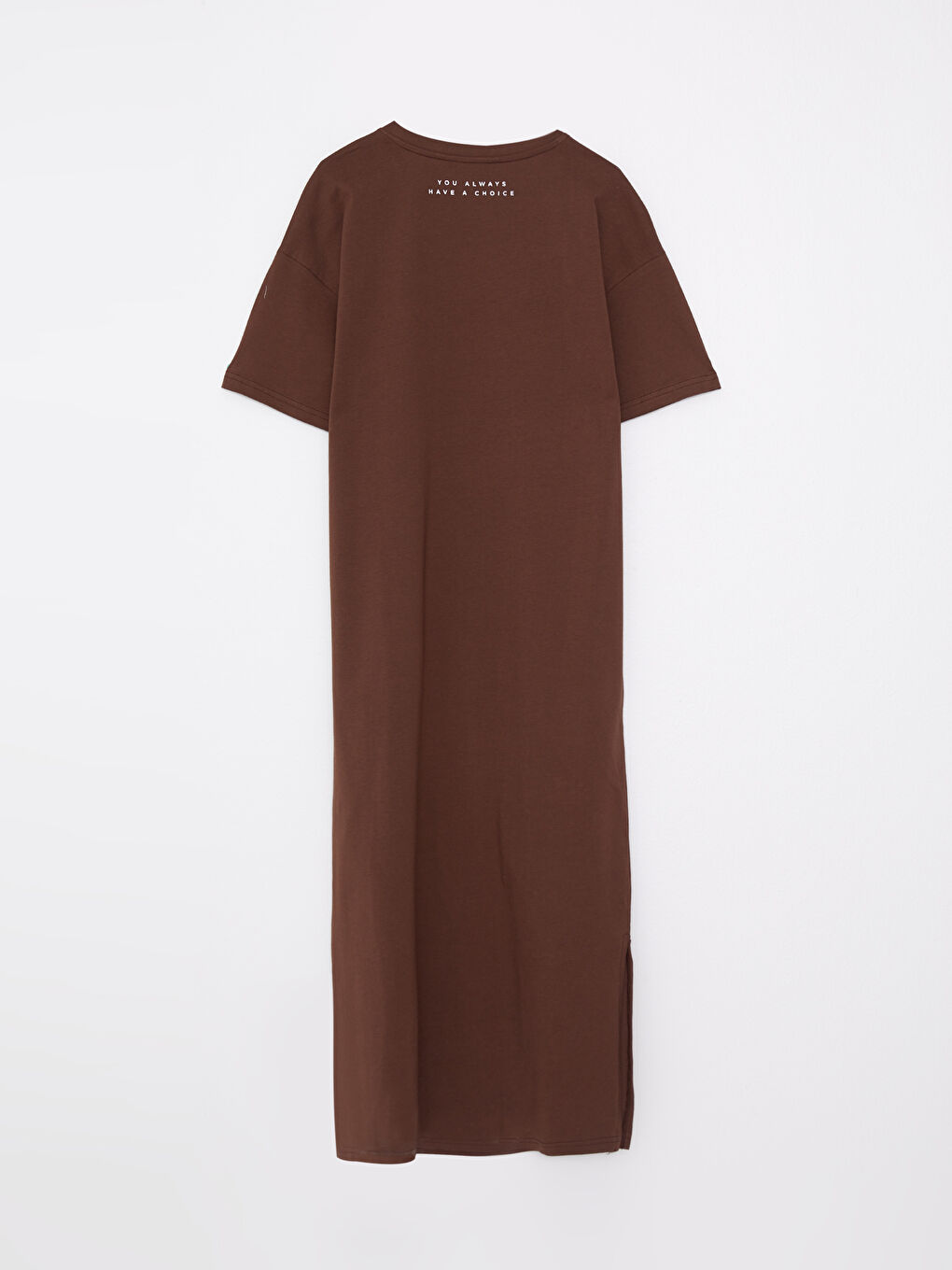 Kahverengi Bisiklet Yaka Baskılı Kısa Kollu Pamuklu Kadın Elbise-6