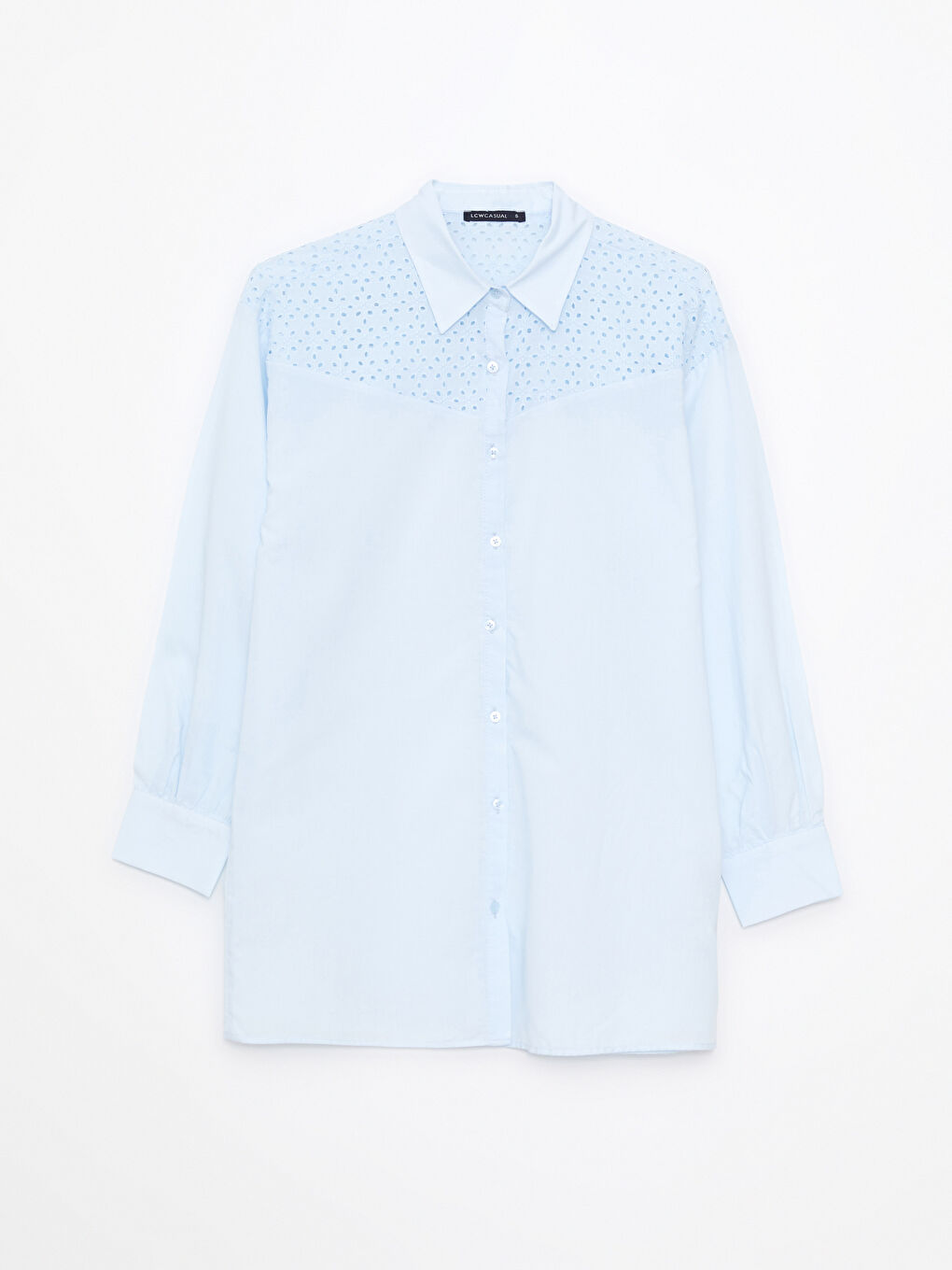 Mavi Nakışlı Uzun Kollu Poplin Kadın Gömlek Tunik