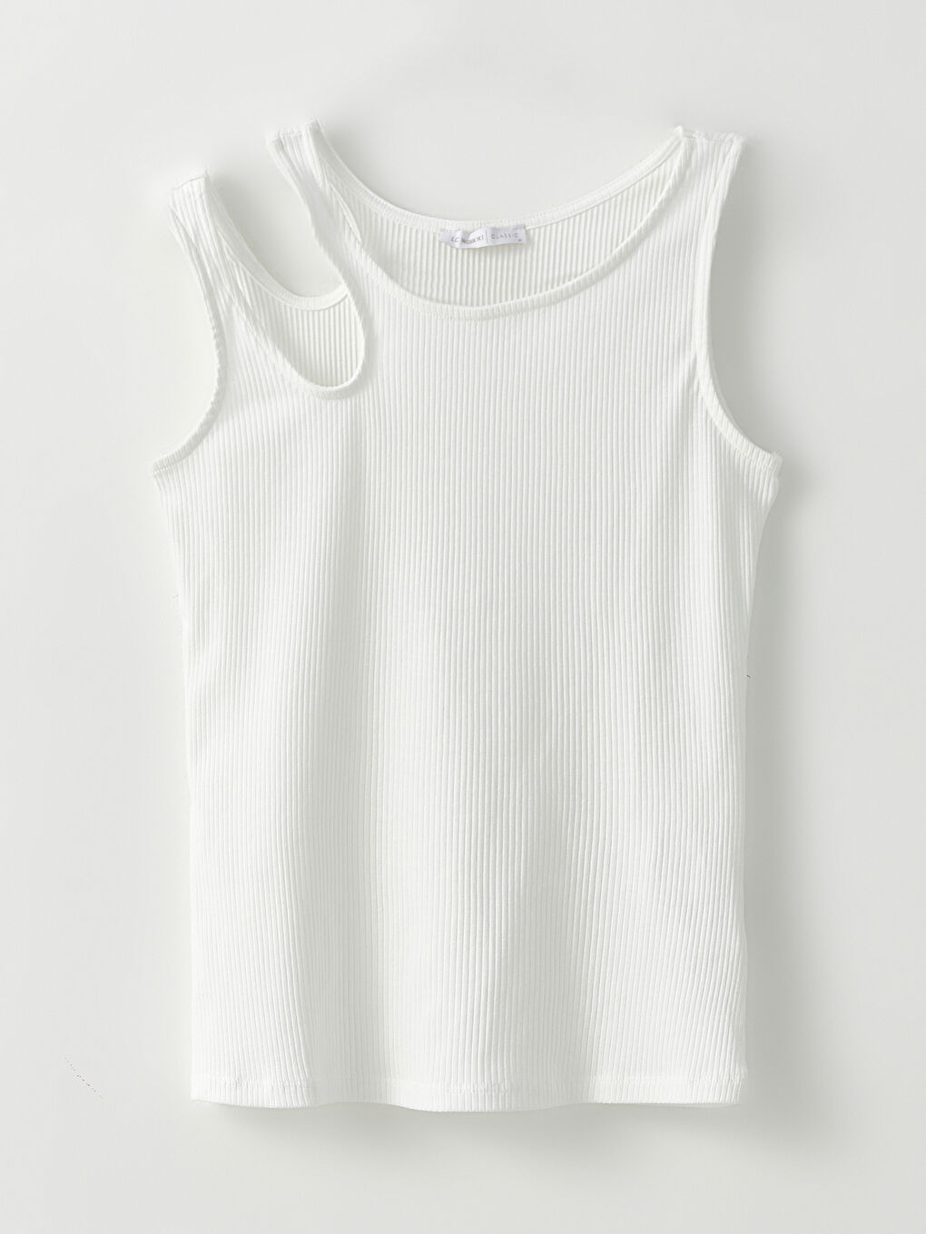 Ekru Kadın Bisiklet Yaka Düz Kolsuz Tişört-5