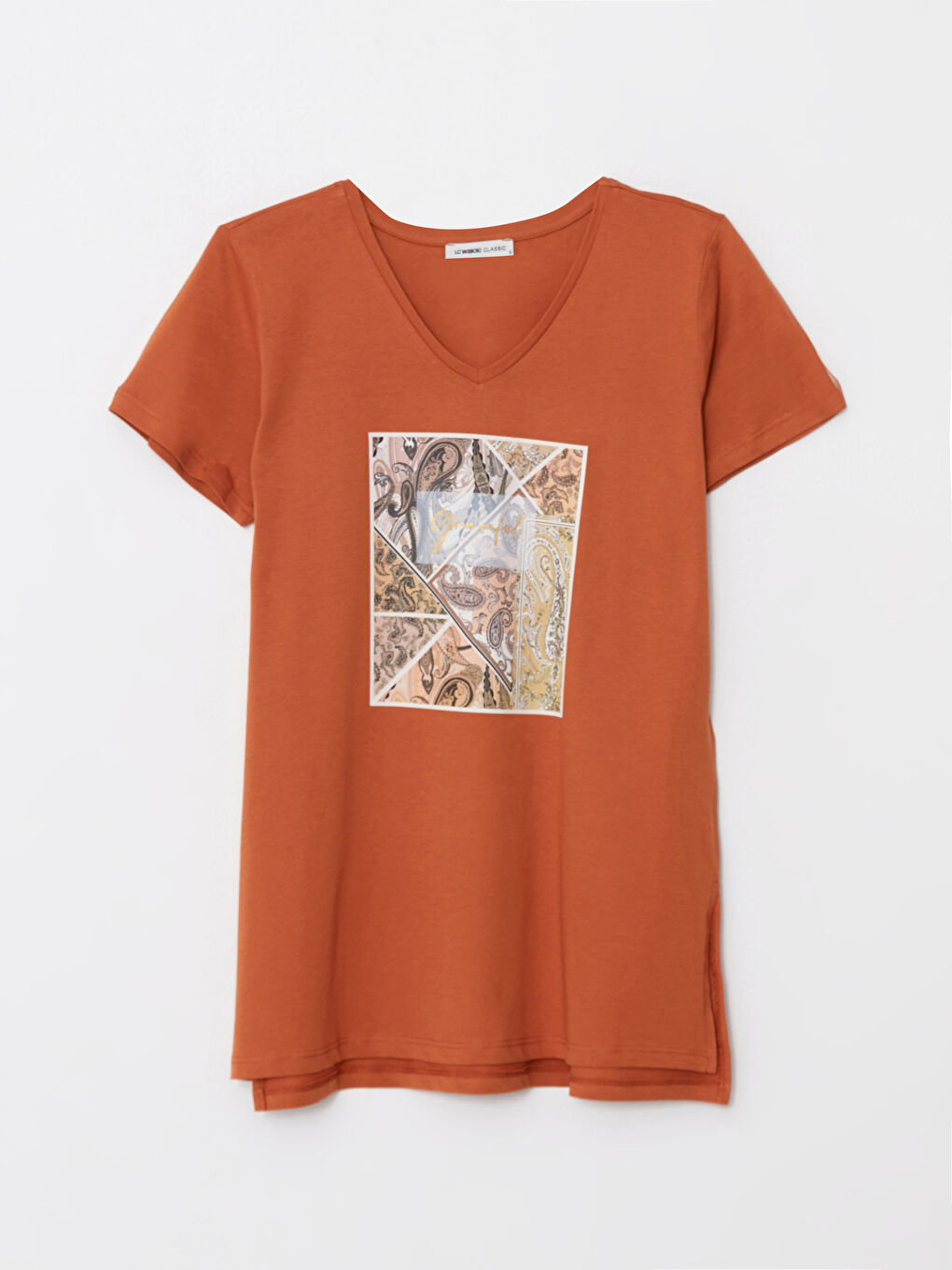 LCWAIKIKI Classic T-shirt en coton à manches courtes imprimé à encolure en V pour Femmes -S2JD57Z8-GR8