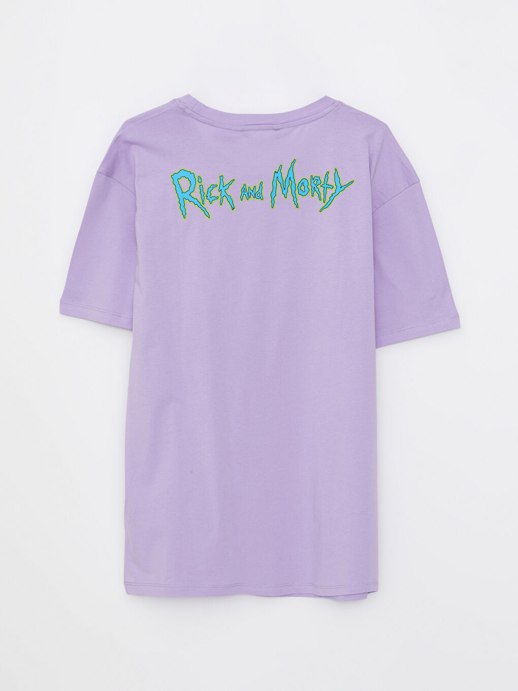 Lila Bisiklet Yaka Kısa Kollu Rick and Morty Baskılı Penye Erkek Tişört-5