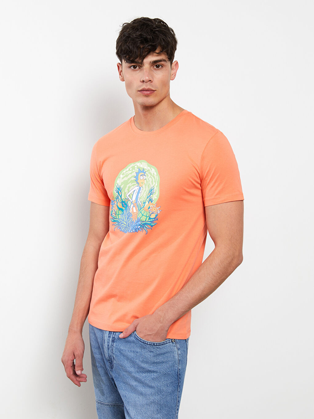 Mercan Bisiklet Yaka Kısa Kollu Baskılı Penye Erkek Tişört