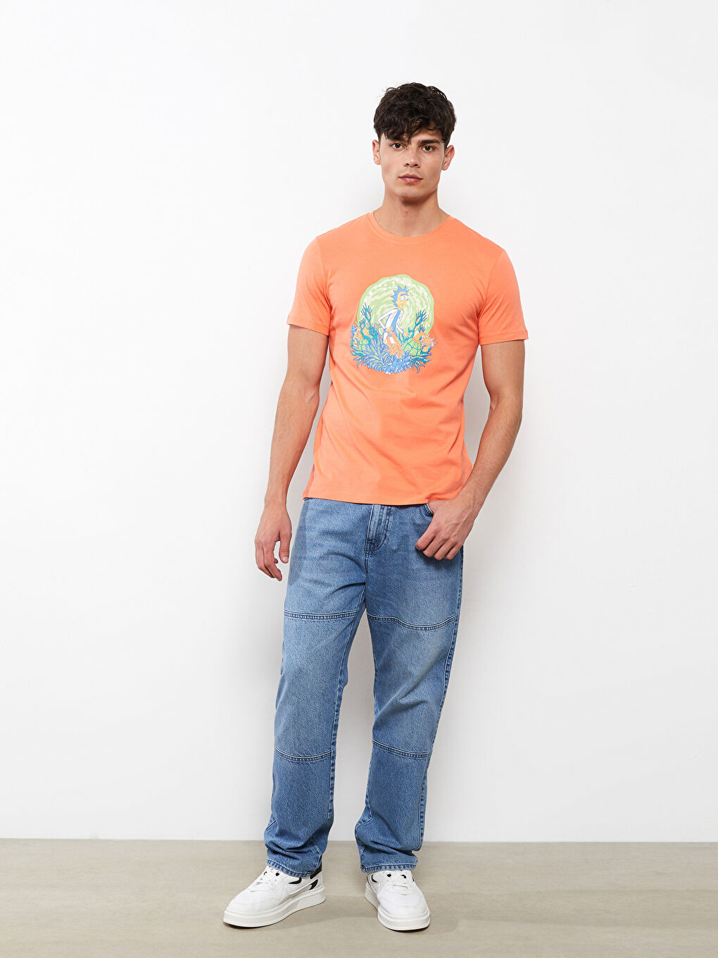 Mercan Bisiklet Yaka Kısa Kollu Baskılı Penye Erkek Tişört-1