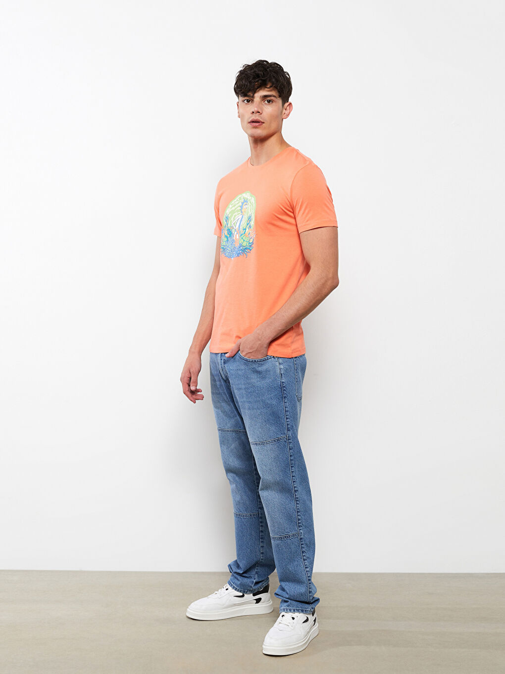 Mercan Bisiklet Yaka Kısa Kollu Baskılı Penye Erkek Tişört-2