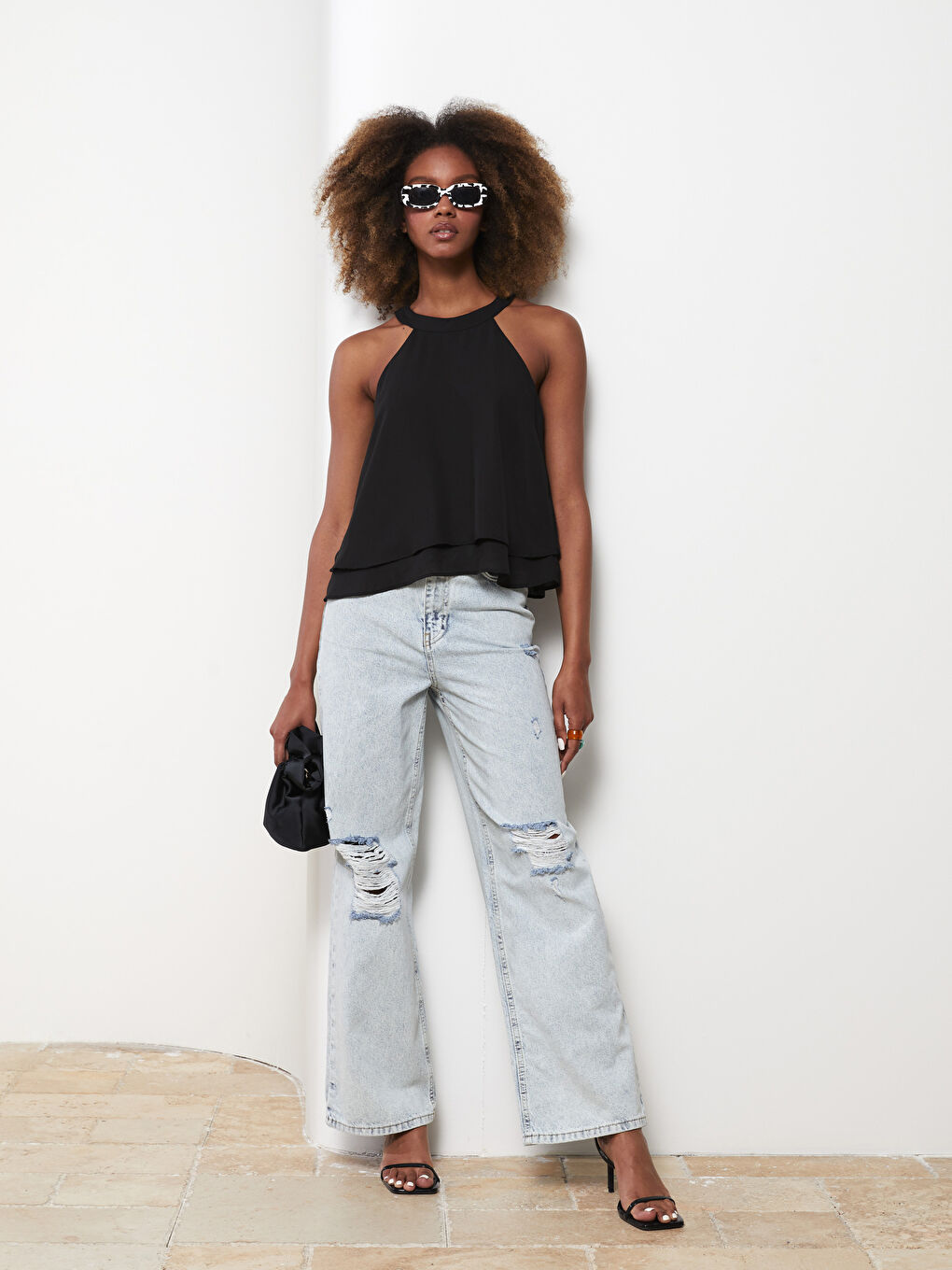 Women's High Waist Wideleg Straight Pocket Detailed Jean Trousers