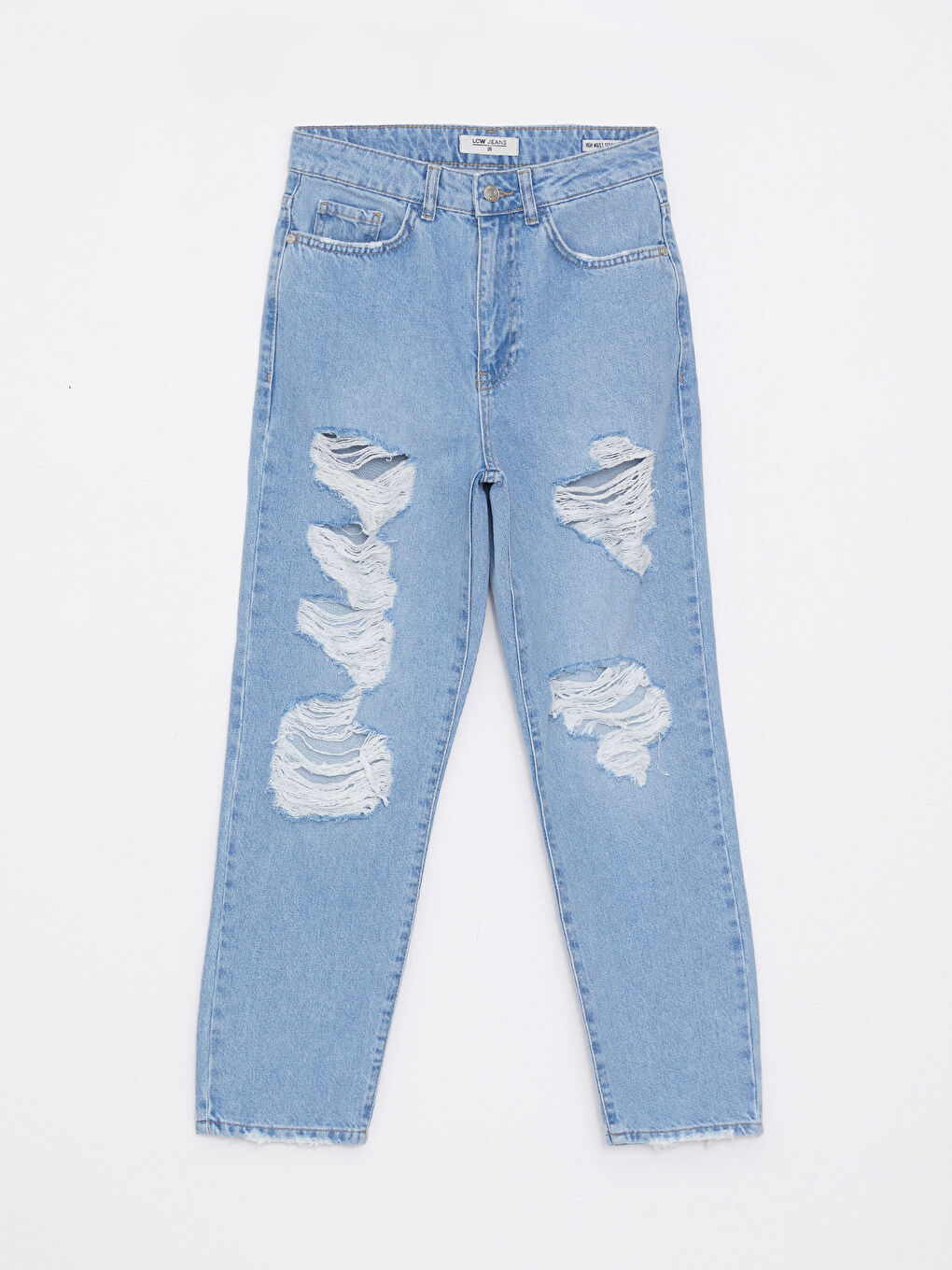 Women's High Waist Straight Fit Ripped Detailed Jean Trousers-5