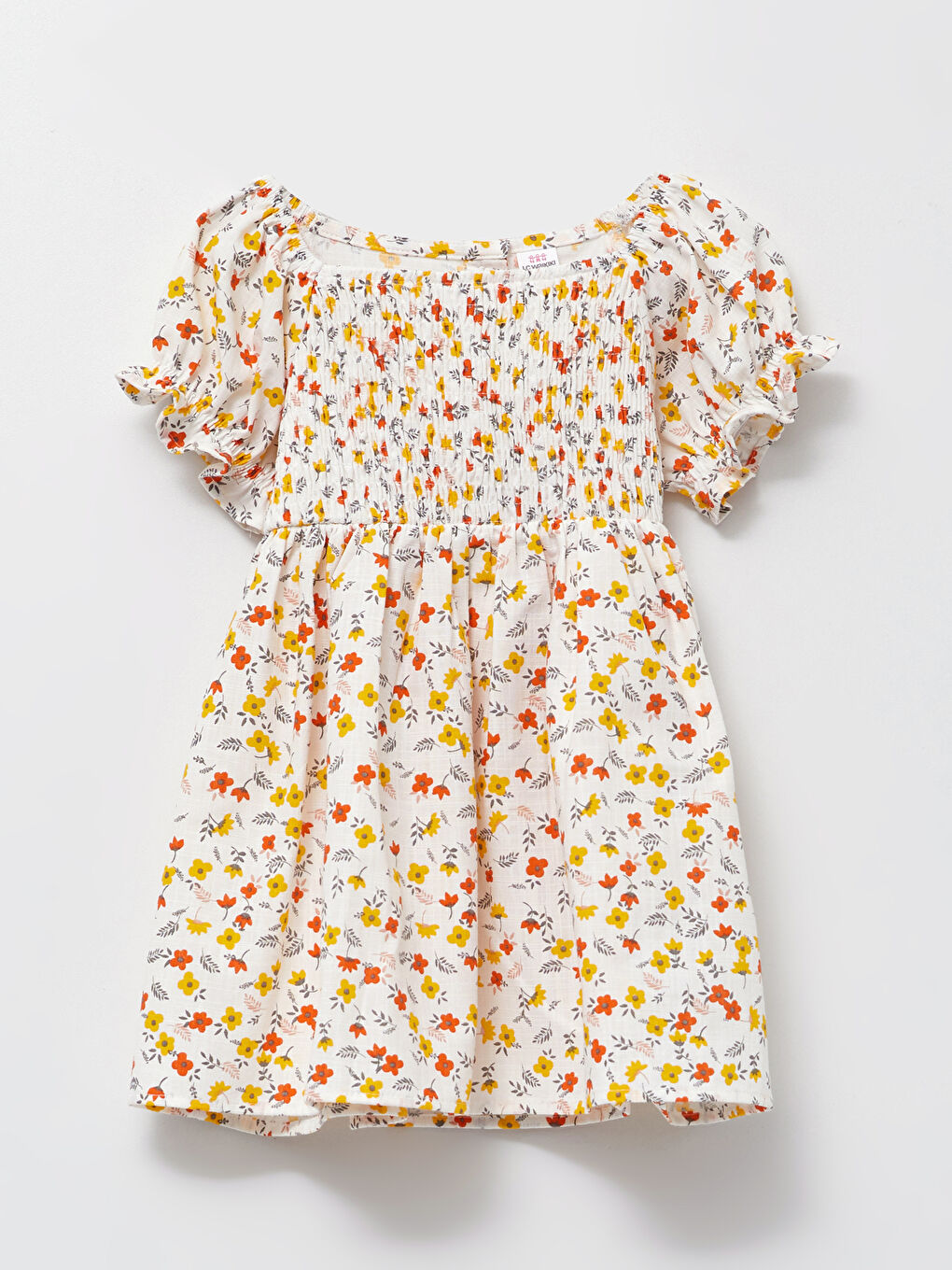 Crew Neck Short Sleeve Printed Cotton Baby Girl Dress