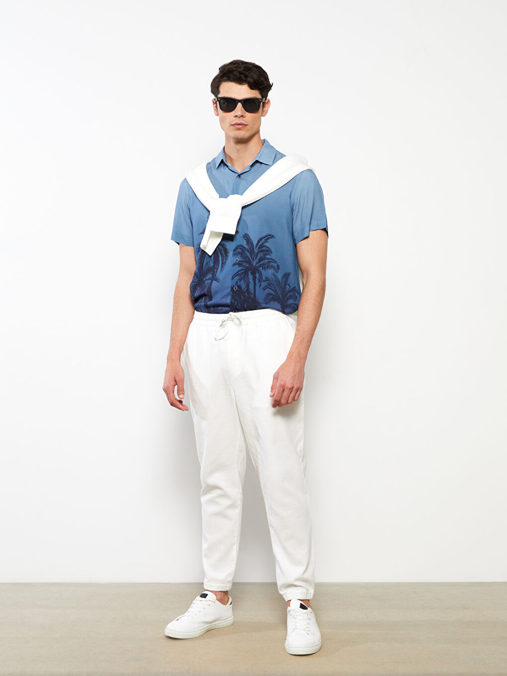 Ekru Slim Fit Keten Görünümlü Erkek Pantolon