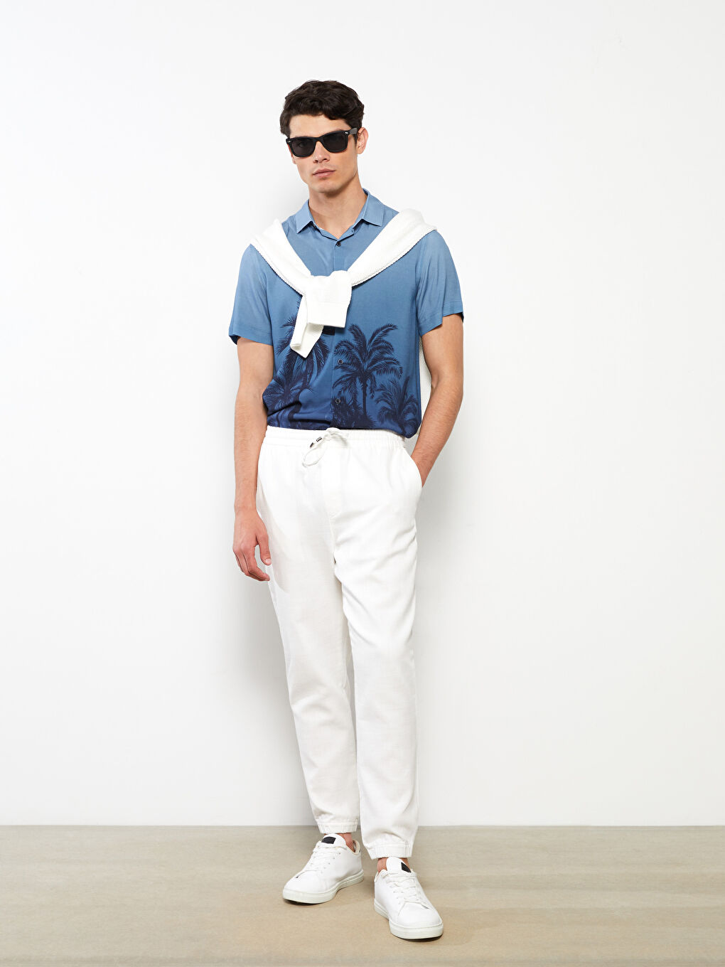 Ekru Slim Fit Keten Görünümlü Erkek Pantolon-1