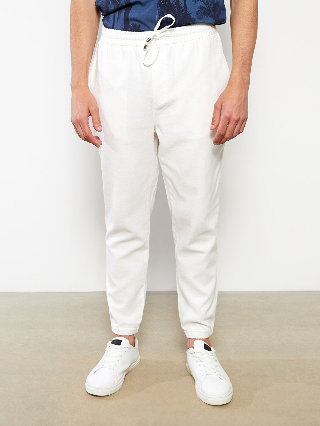 Ekru Slim Fit Keten Görünümlü Erkek Pantolon-3