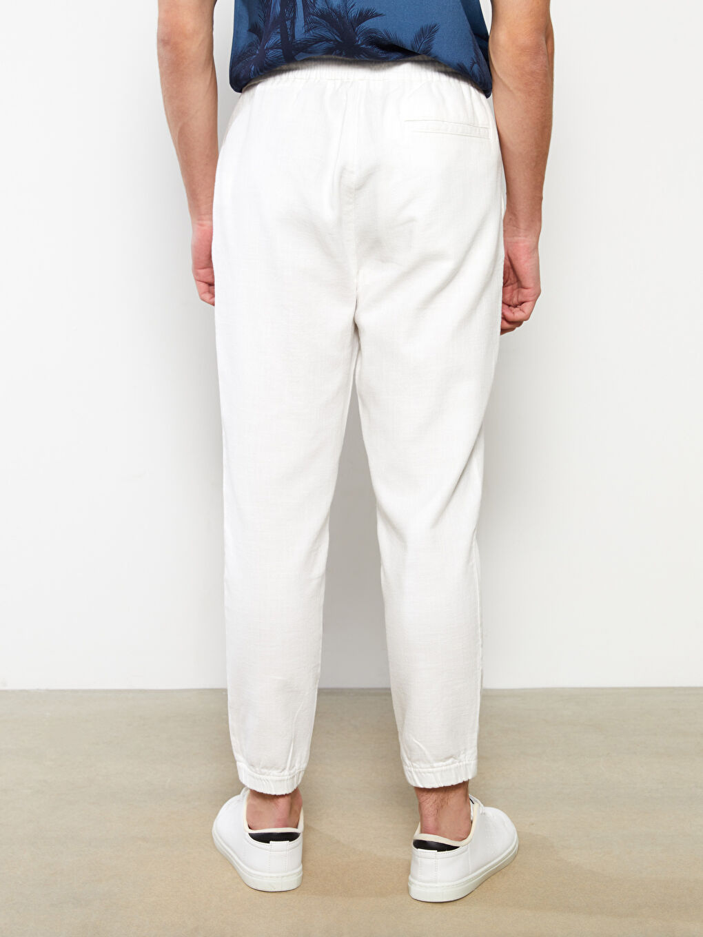 Ekru Slim Fit Keten Görünümlü Erkek Pantolon-4