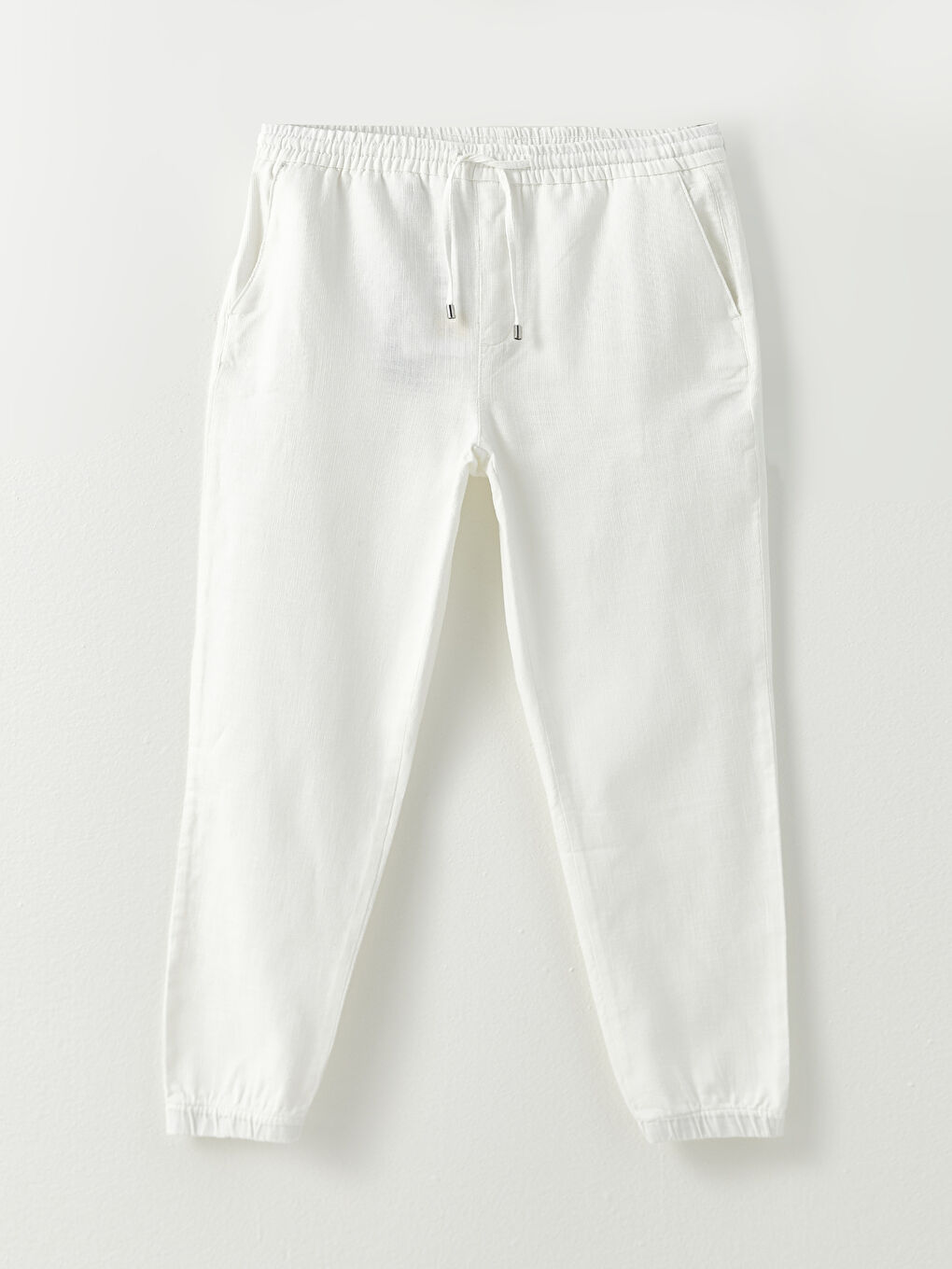 Ekru Slim Fit Keten Görünümlü Erkek Pantolon-5