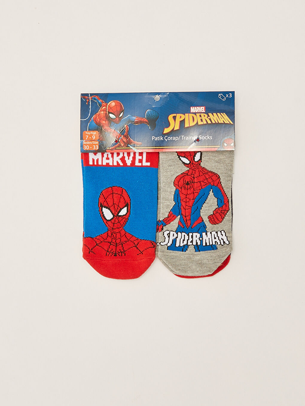 Karışık Spider-Man Desenli Erkek Çocuk Patik Çorap 3'lü-1
