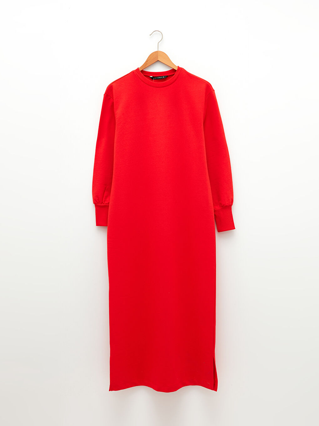 فستان كم طويل سادة بياقة دائرية للسيدات-5