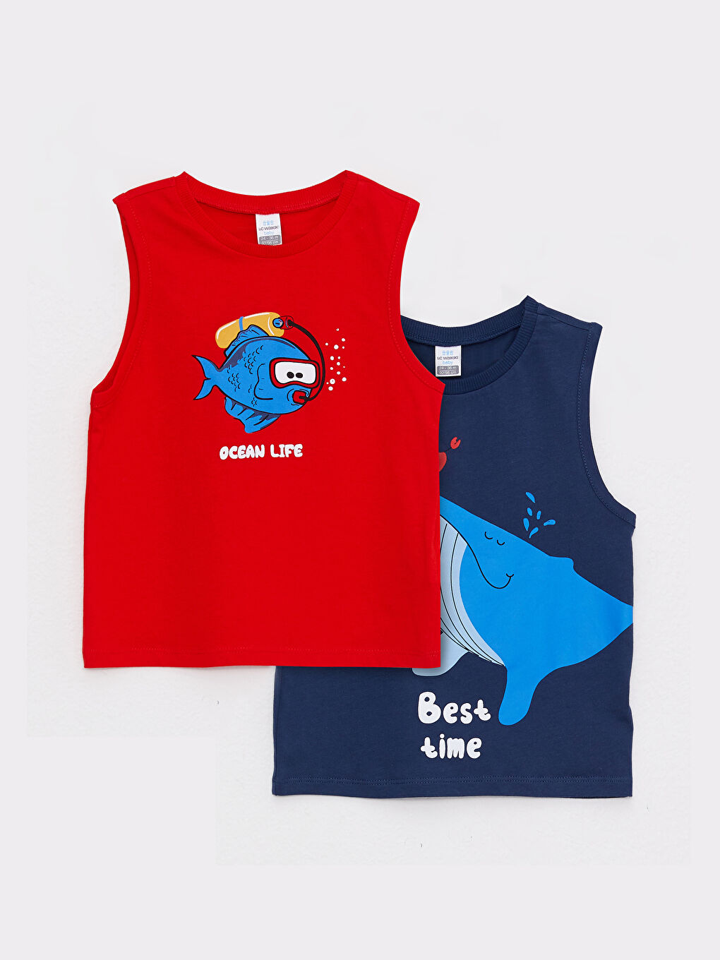 ياقة دائرية قطن مطبوع قميص داخلي بدون أكمام أولاد رضع - مجموعة من 2