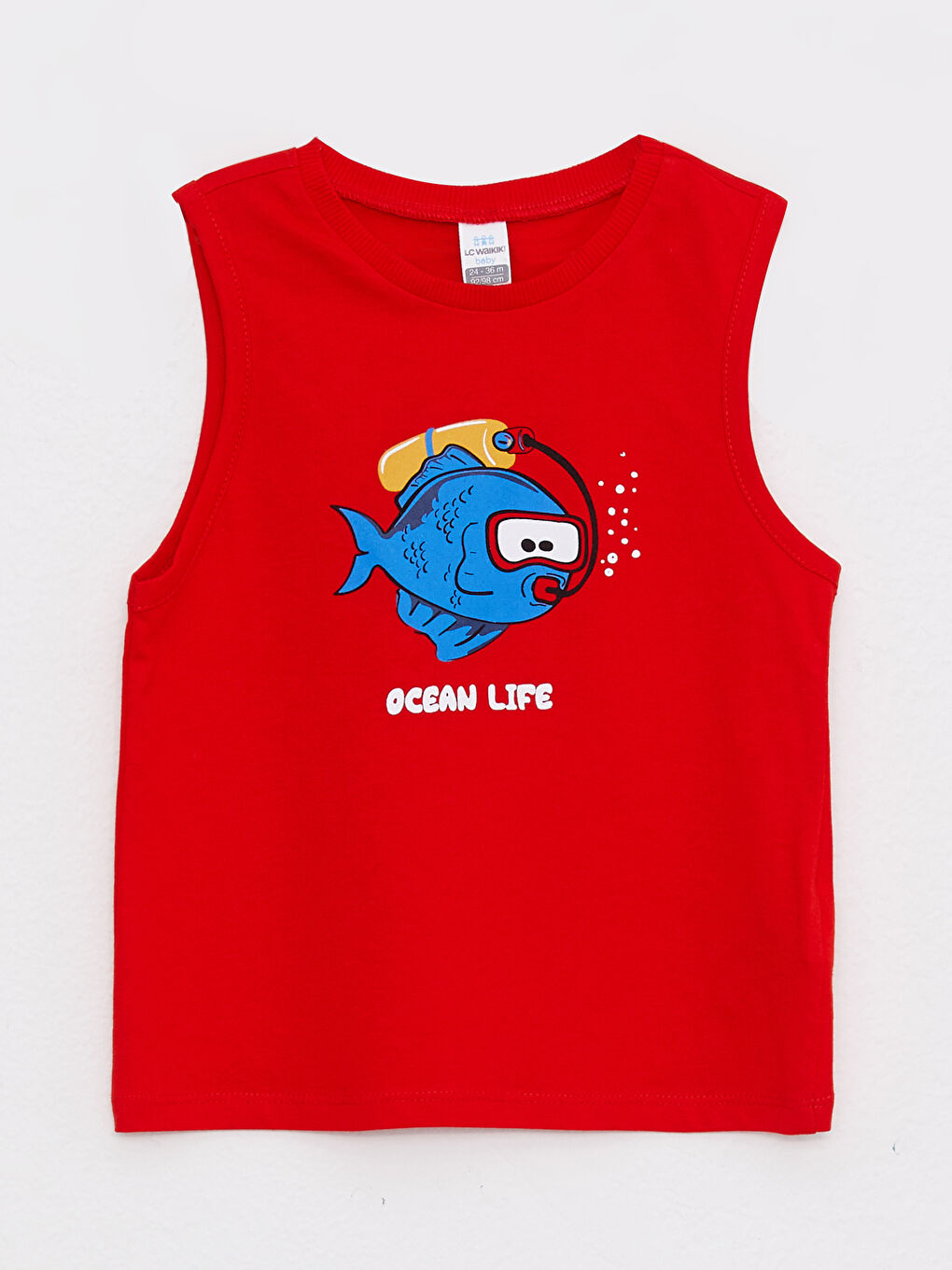 ياقة دائرية قطن مطبوع قميص داخلي بدون أكمام أولاد رضع - مجموعة من 2-1