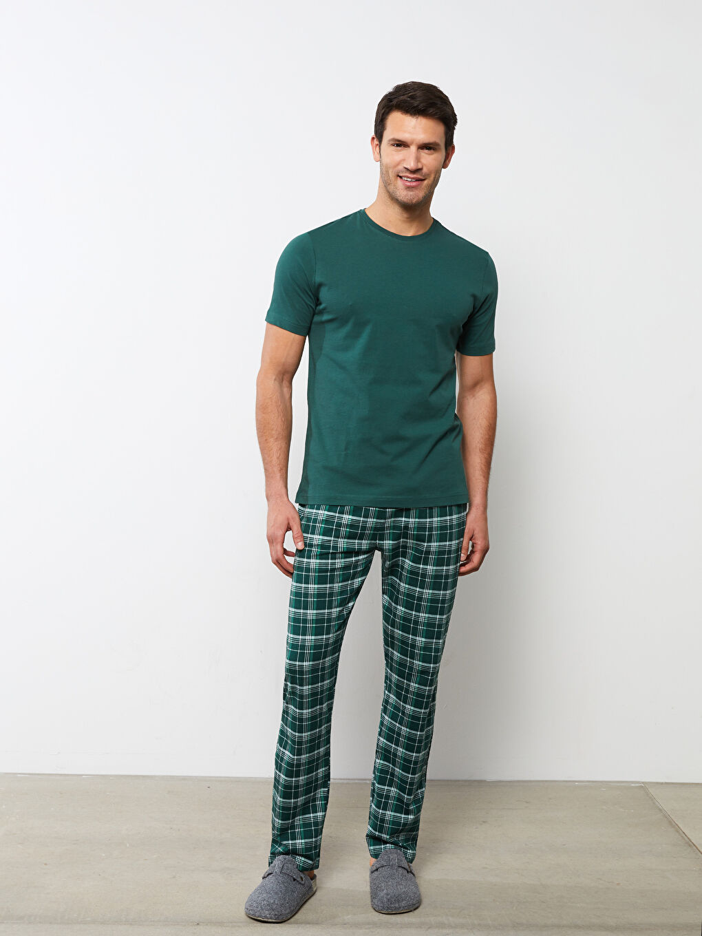 Yeşil Standart Kalıp Ekose Erkek Pijama Takımı