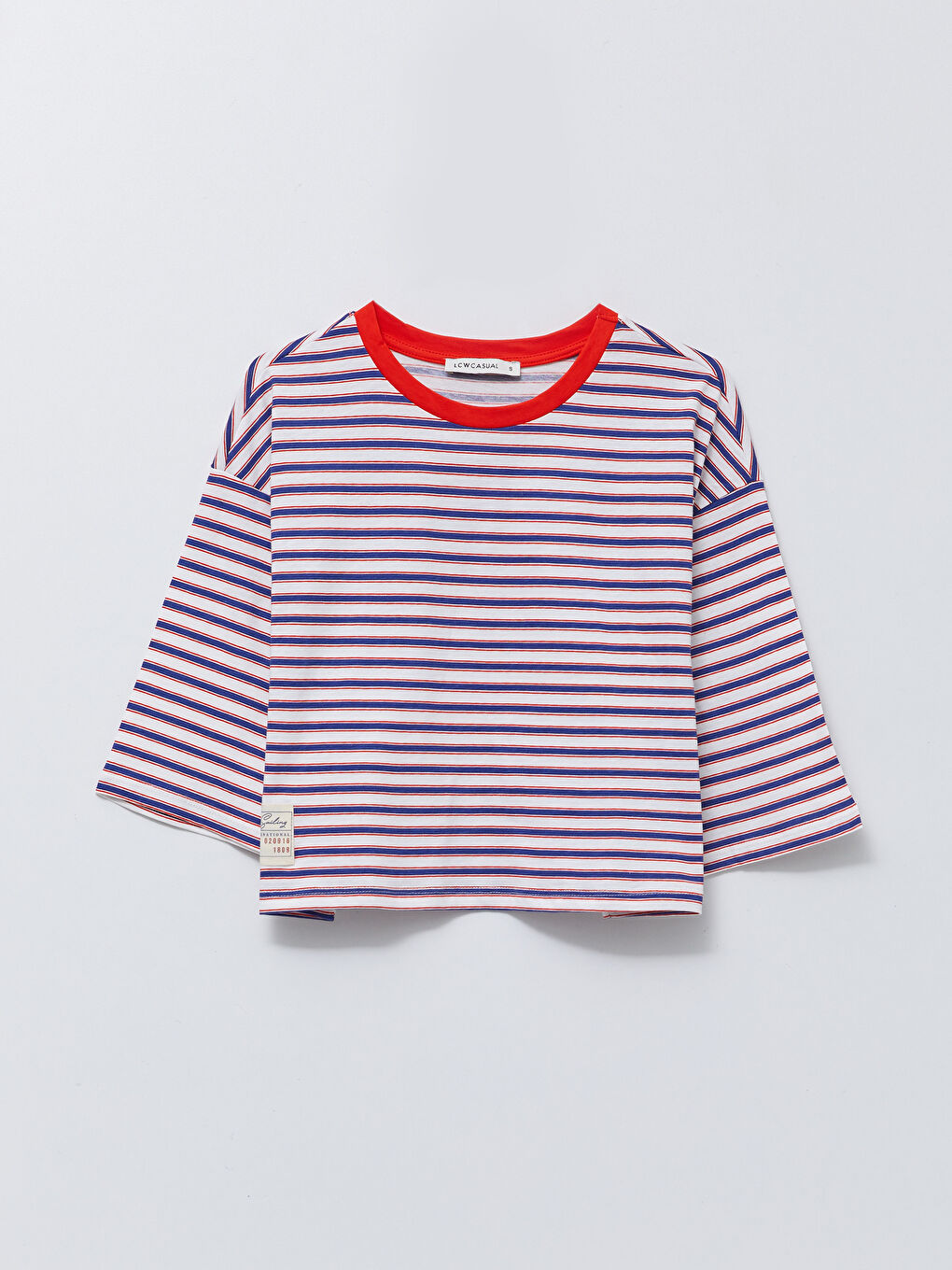 Tricou pentru Femei cu Guler Rotund, Vărgat, din Bumbac, cu Mânecă Scurtă-5