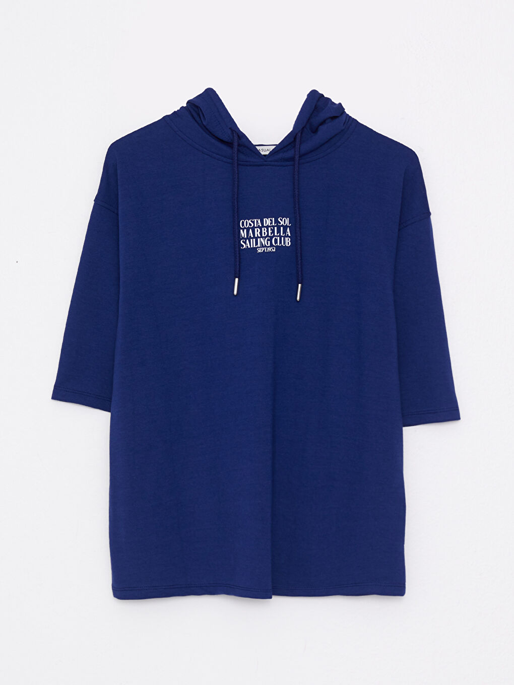 Lacivert Baskılı Kısa Kollu Kadın Hoodie-4