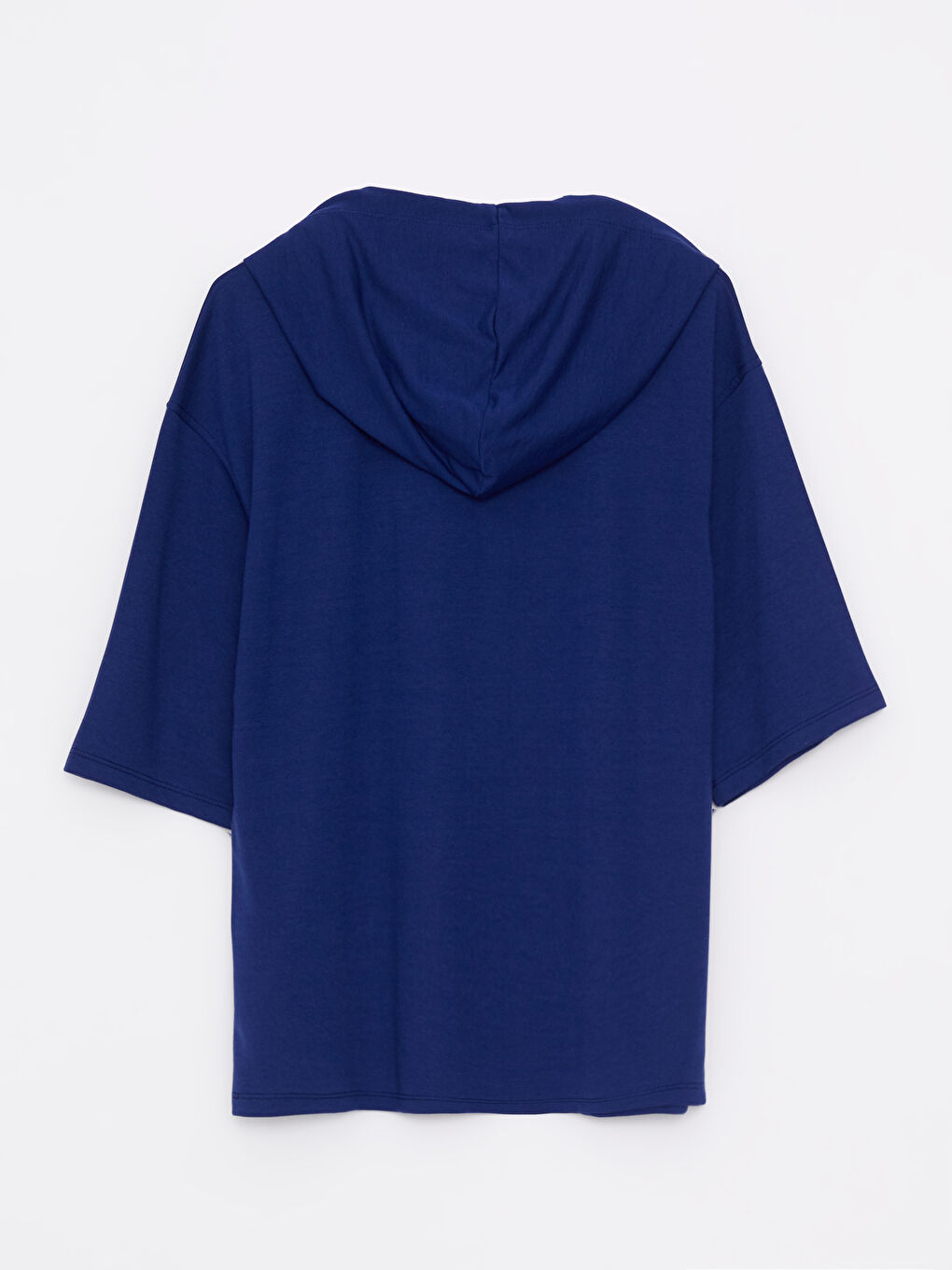 Lacivert Baskılı Kısa Kollu Kadın Hoodie-5