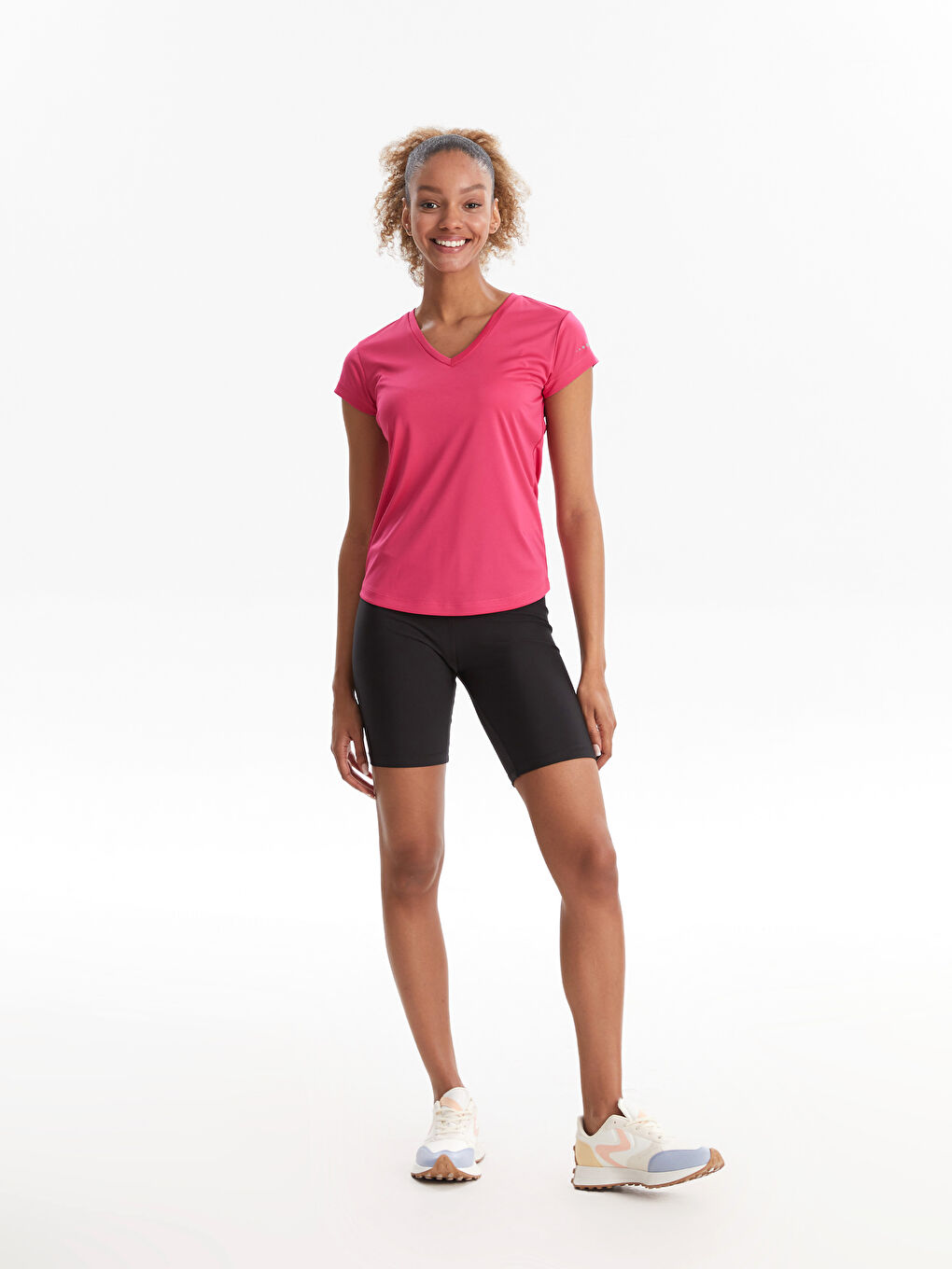 LCW SPORT V-Neck Printed Short Sleeve Women's Sports T-Shirt -S2JF45Z8-GZ6