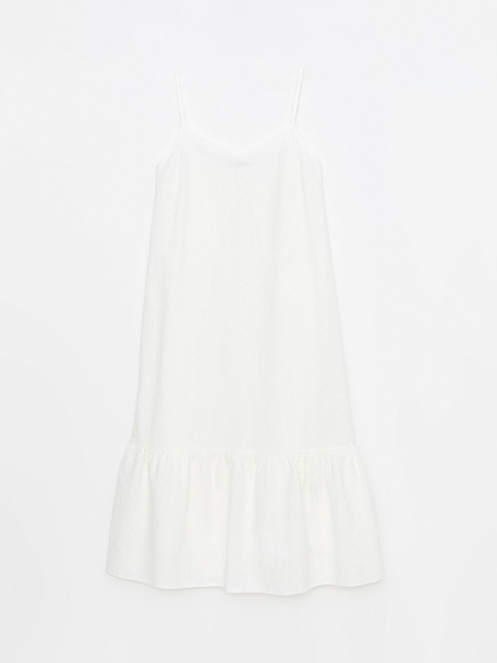 Beyaz Kalp Yaka Nakışlı Askılı Poplin Kadın Elbise-6