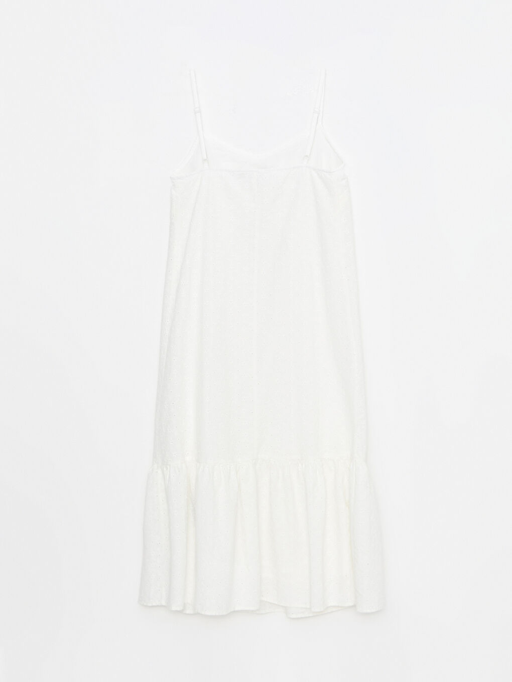 Beyaz Kalp Yaka Nakışlı Askılı Poplin Kadın Elbise-7