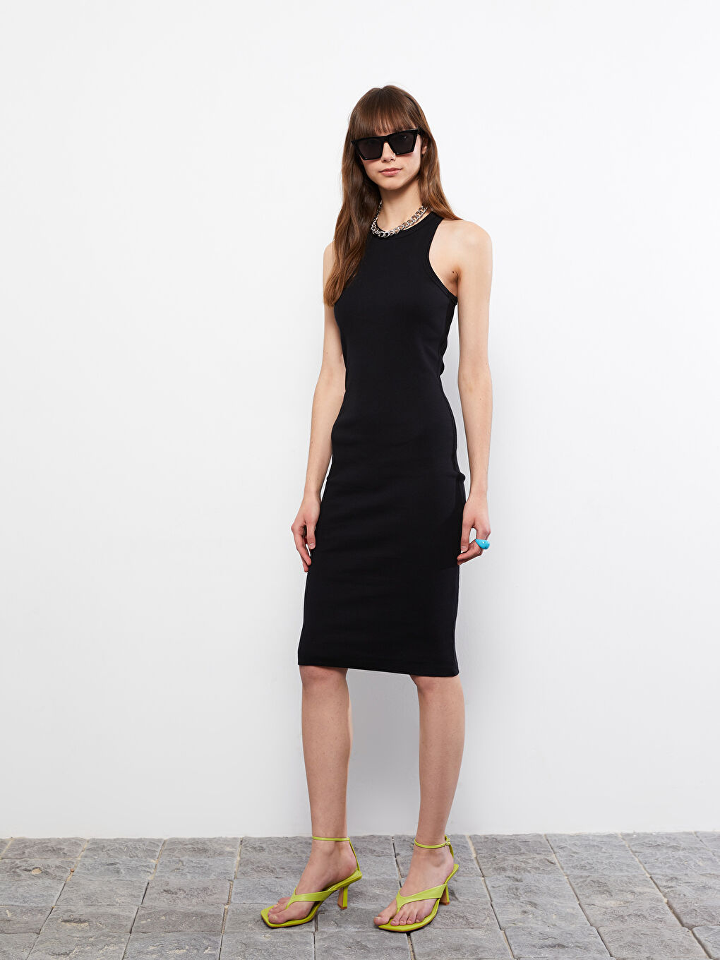 Halter Neck Plain Sleeveless Cotton Women's Bodycon Dress -S2JF54Z8-CVL