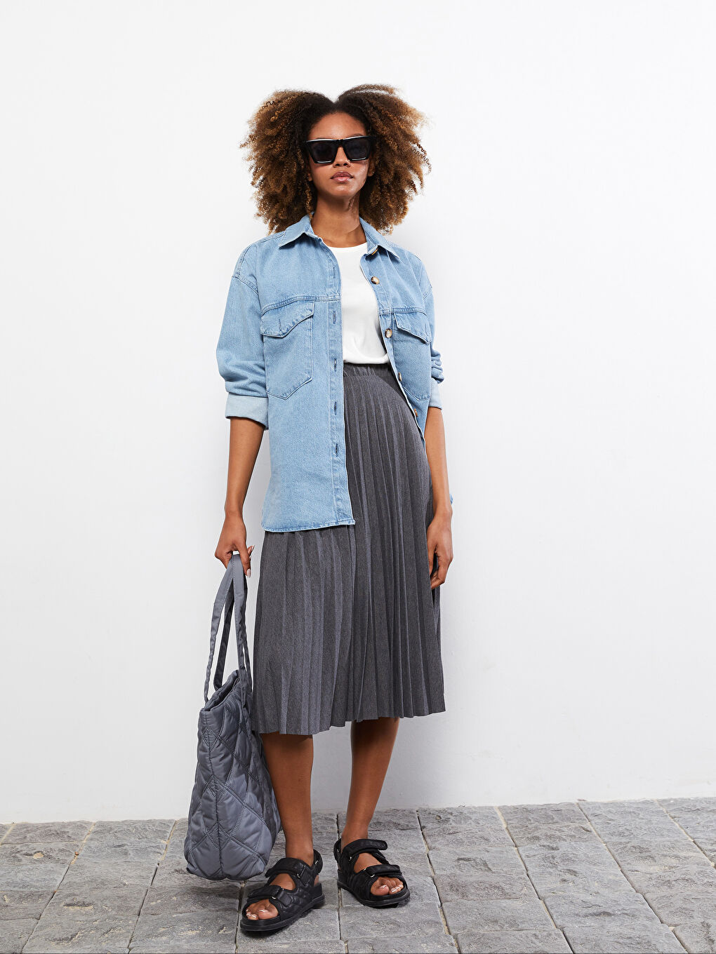 Antrasit Beli Lastikli Kadın Pileli Etek-1