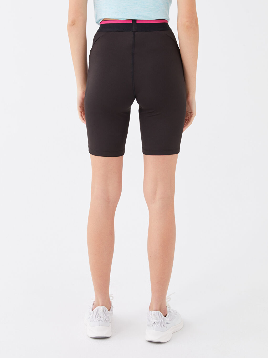 Women's Elastic Waist Plain Biker Shorts Leggings-4