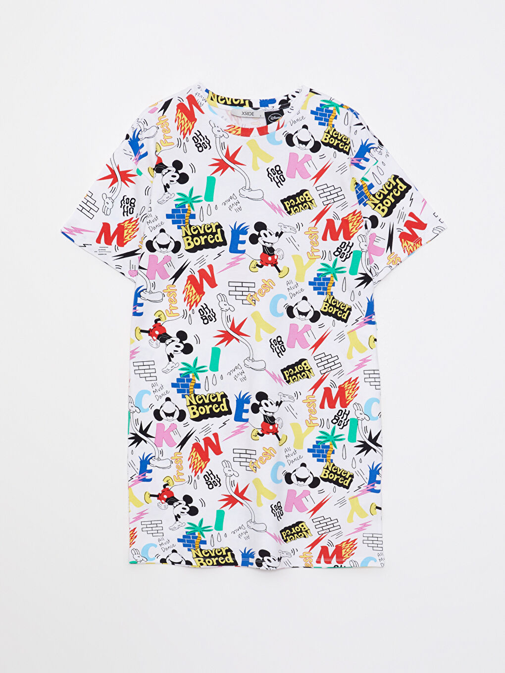 Crew Neck Mickey Mouse Printed Short Sleeve Cotton Women's Dress-5