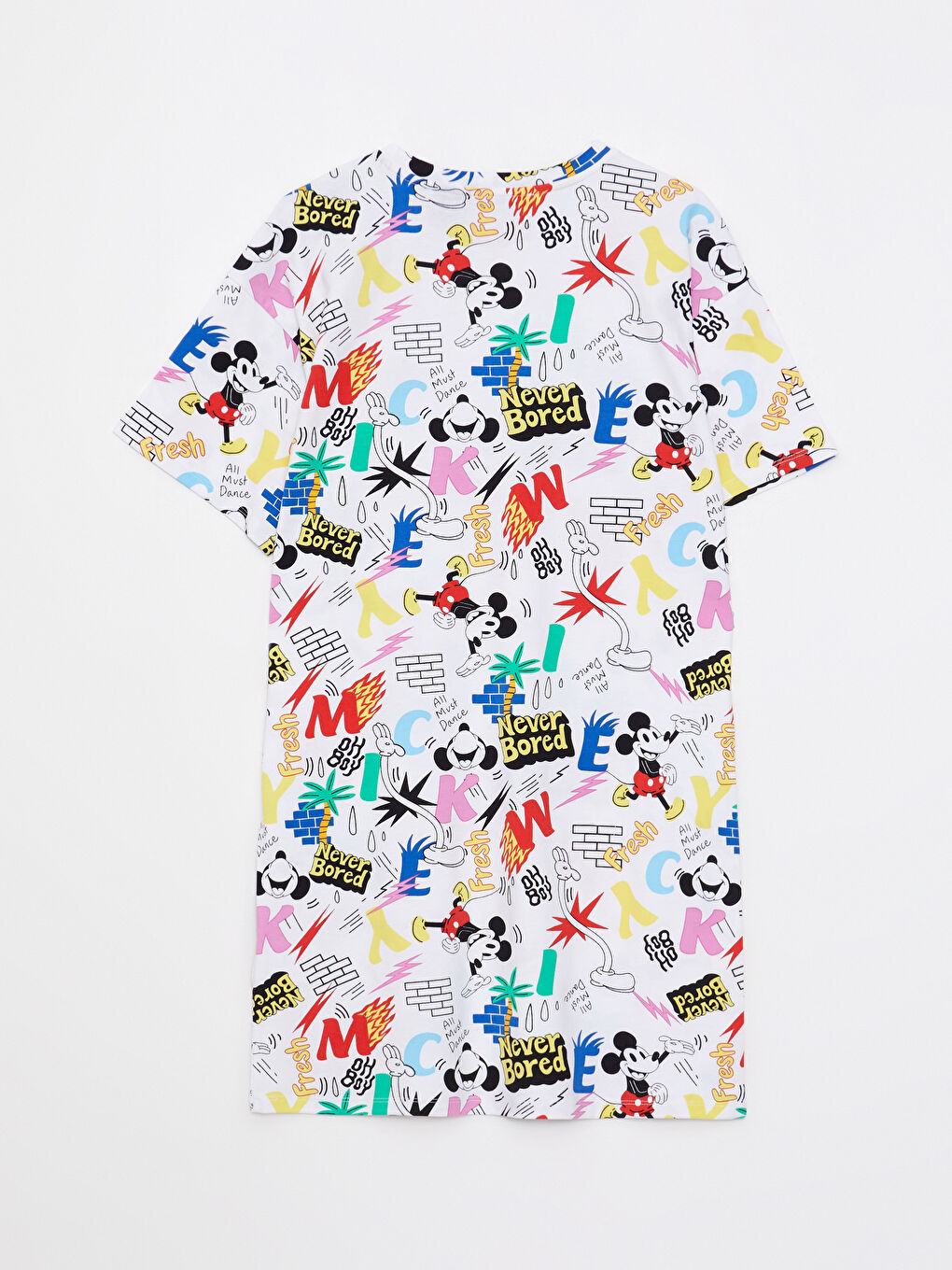 Crew Neck Mickey Mouse Printed Short Sleeve Cotton Women's Dress-6