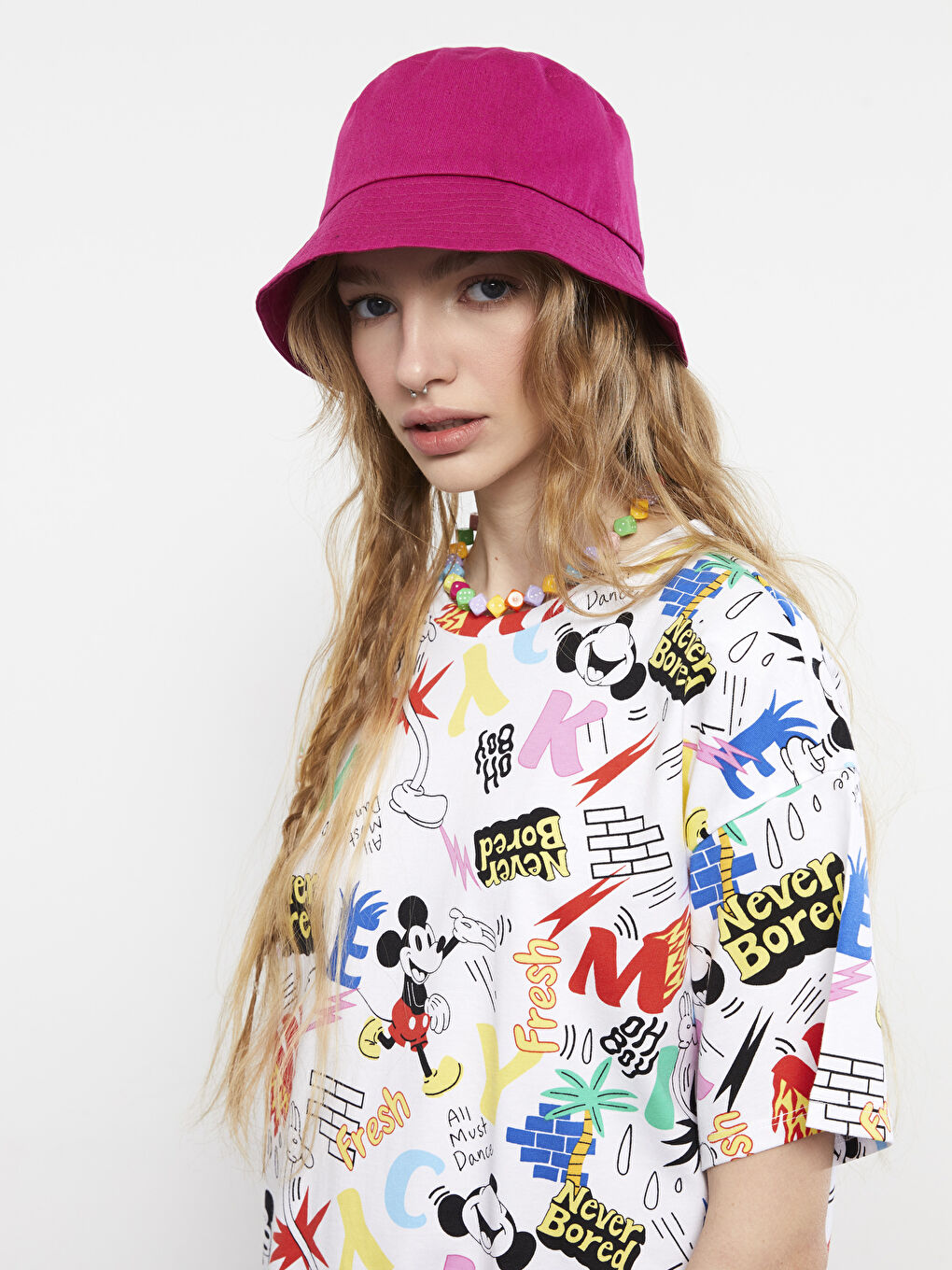 Crew Neck Mickey Mouse Printed Short Sleeve Cotton Women's Dress-2