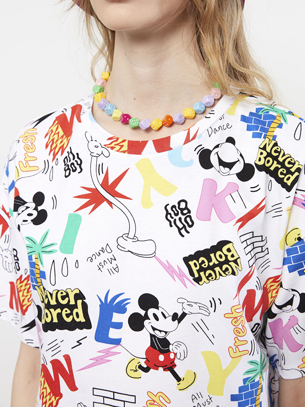 Crew Neck Mickey Mouse Printed Short Sleeve Cotton Women's Dress-3