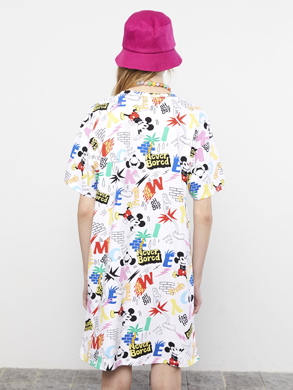 Crew Neck Mickey Mouse Printed Short Sleeve Cotton Women's Dress-4