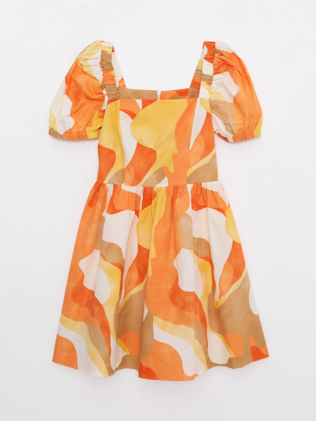 Square Neck Patterned Balloon Sleeve Poplin Women's Dress -S2JF75Z8-LQX