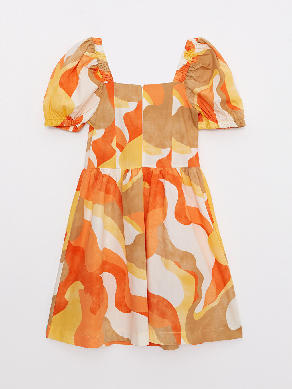 Square Neck Patterned Balloon Sleeve Poplin Women's Dress -S2JF75Z8-LQX