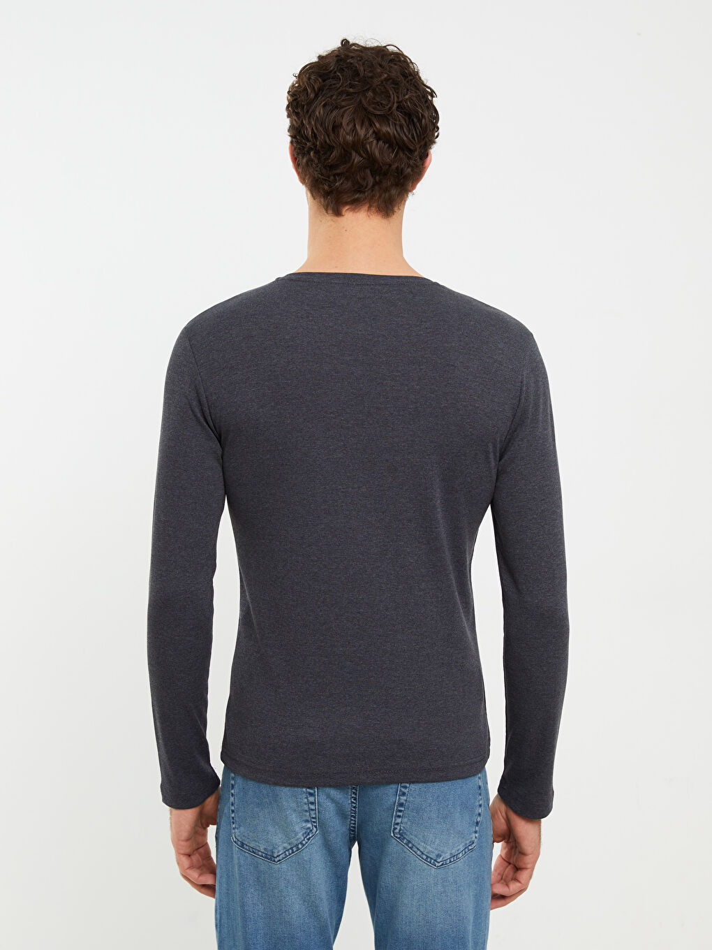 Antrasit Bisiklet Yaka Uzun Kollu Penye Erkek Tişört-4